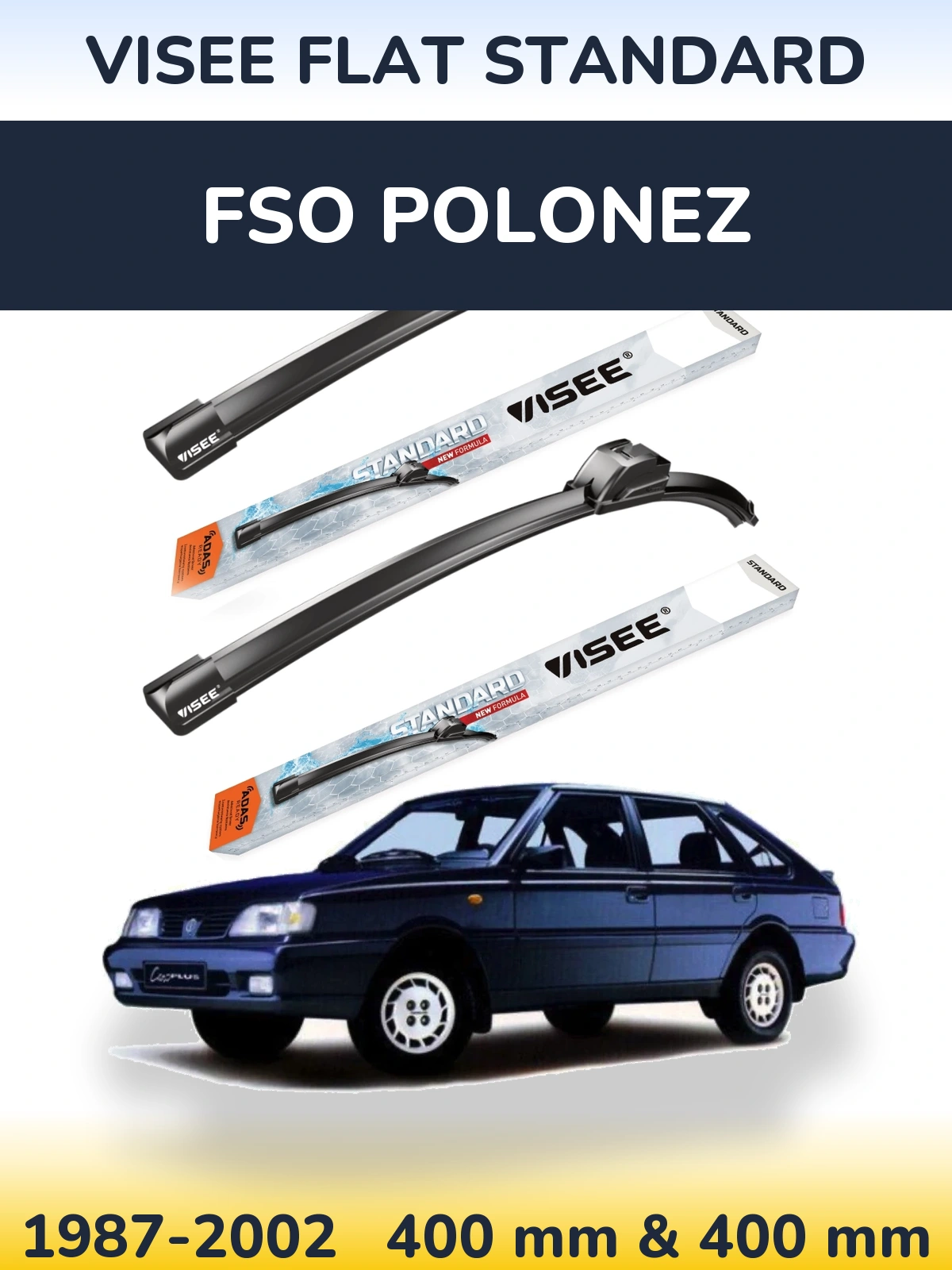 Komplet przednich wycieraczek VISEE FLAT STANDARD 400 & 400 mm do FSO Polonez 1987-2002
