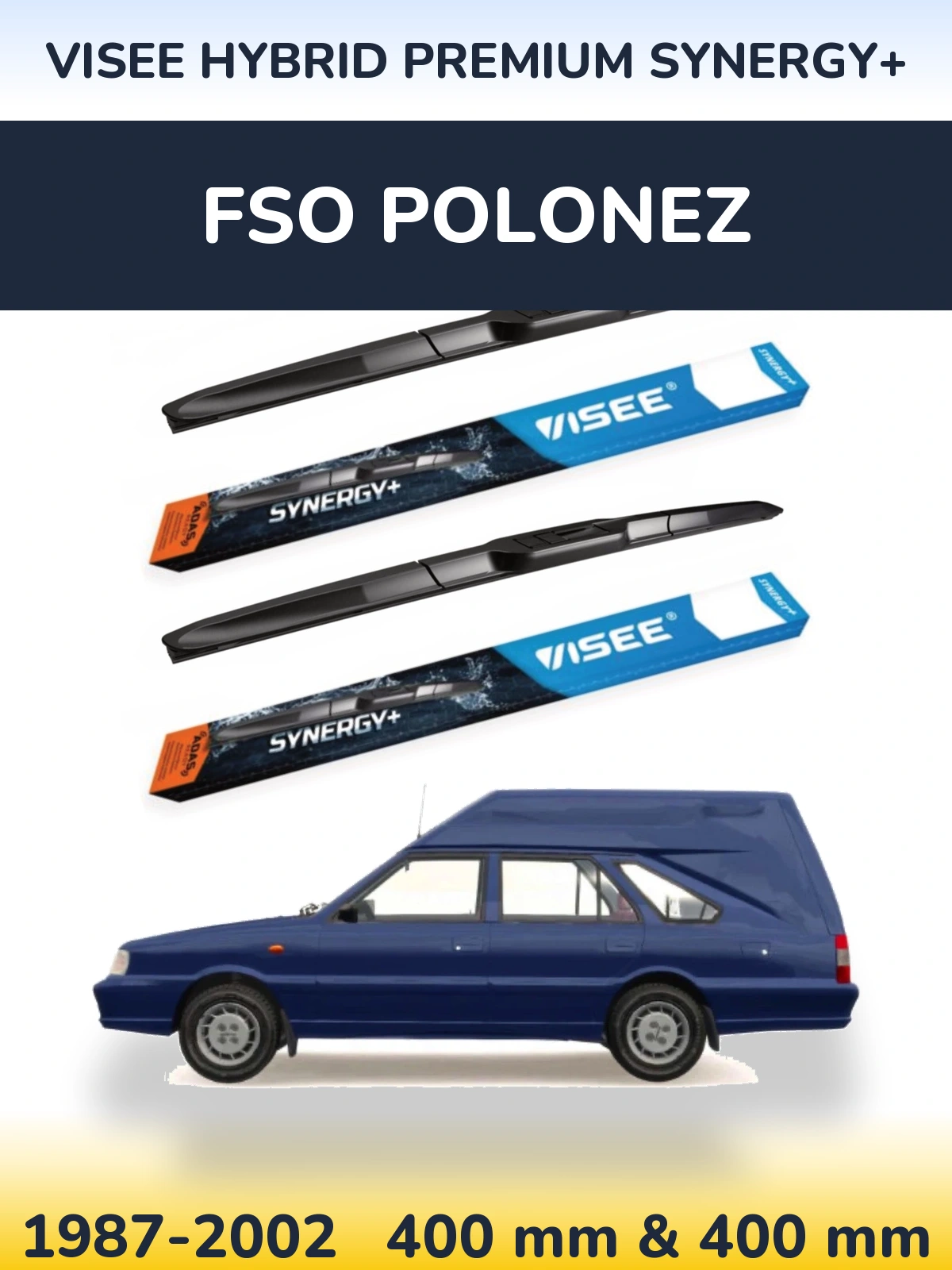 Комплект передних дворников VISEE HYBRID PREMIUM SYNERGY+ 400 & 400 мм для FSO Polonez 1987-2002