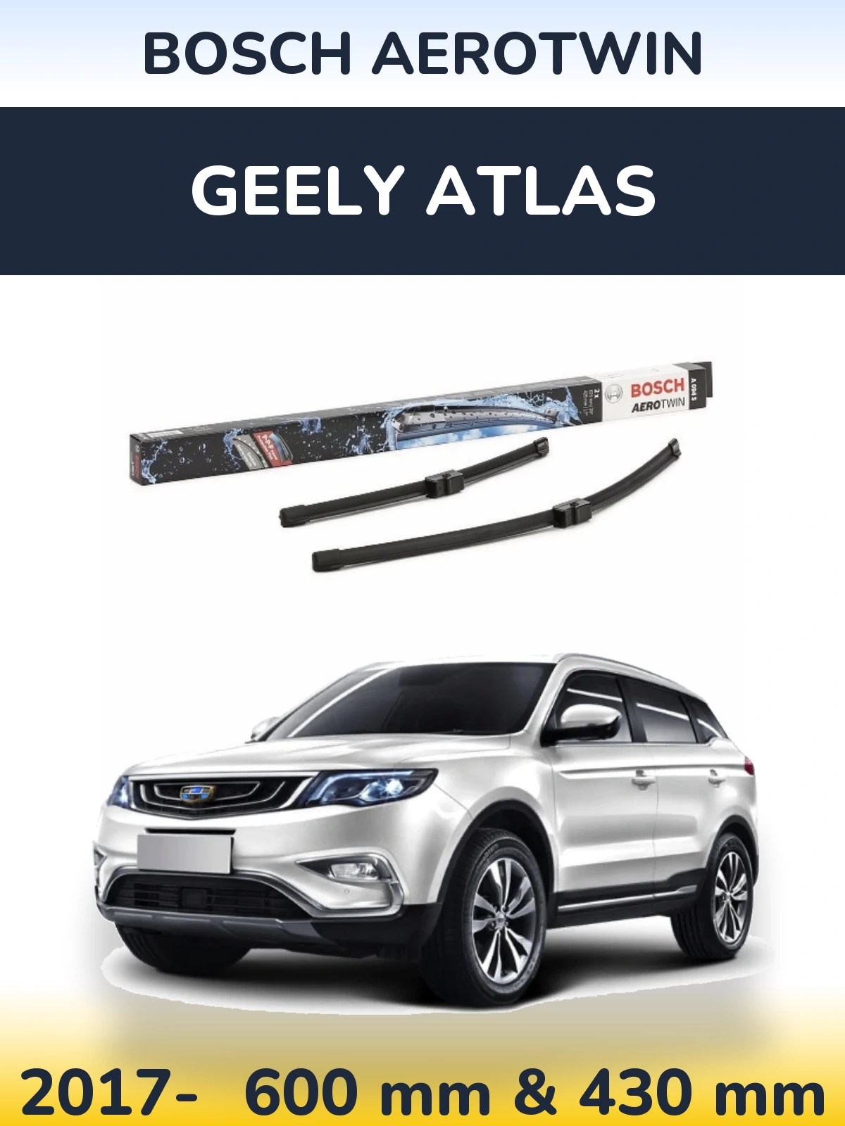 Komplet przednich wycieraczek BOSCH AeroTwin 625 & 425 mm do Geely Atlas 2017-2026