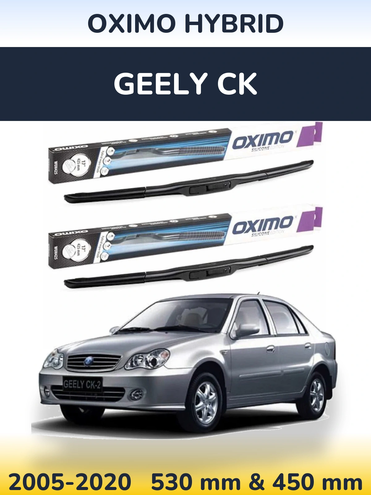 Front wiper blade set Oximo Hybrid 530 & 450 mm for Geely CK 2005-2020