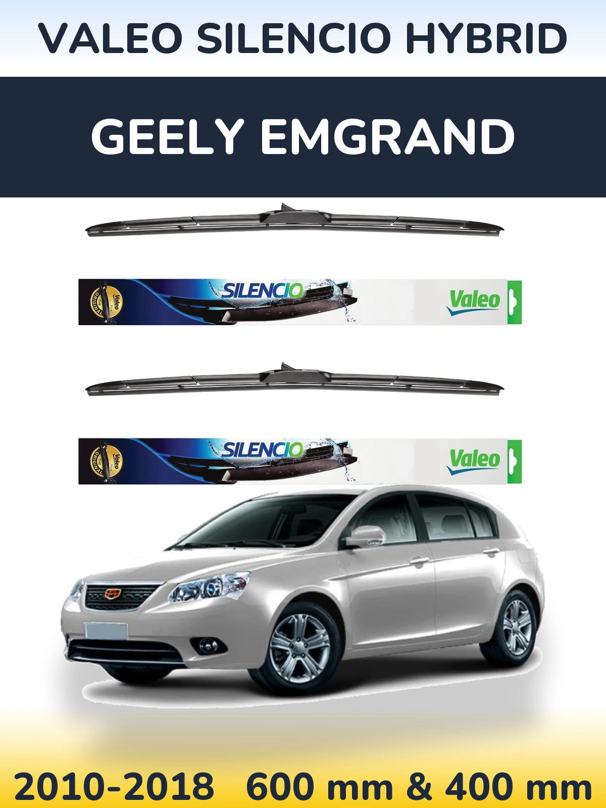Комплект передних дворников Valeo Silencio Hybrid 600 & 400 мм для Geely Emgrand 2010-2018
