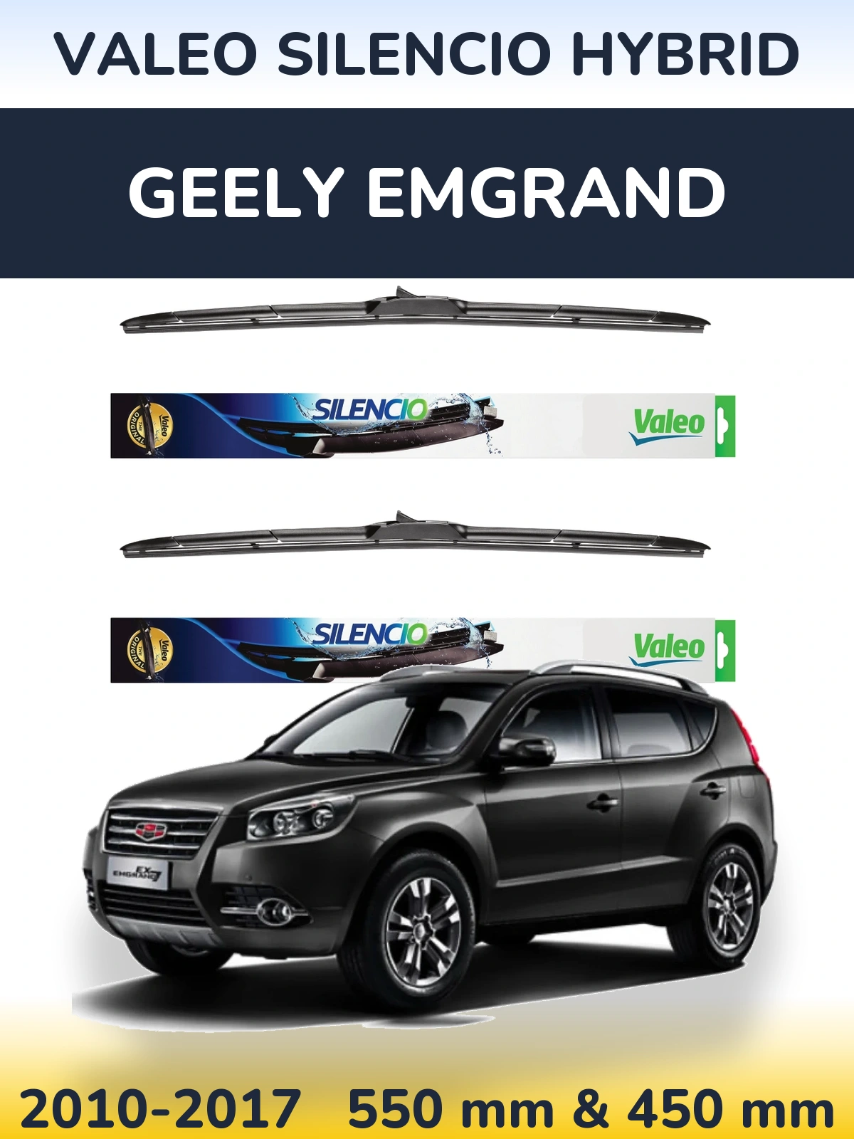 Komplet przednich wycieraczek Valeo Silencio Hybrid 550 & 450 mm do Geely Emgrand 2010-2017