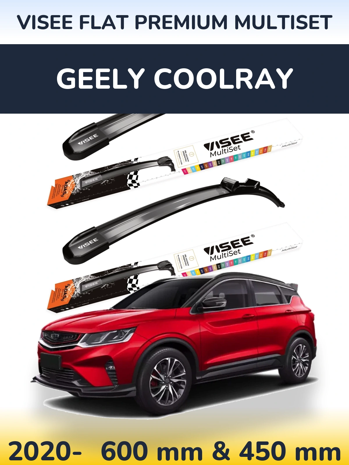 Front wiper blade set VISEE FLAT PREMIUM MultiSet 600 & 450 mm for Geely Coolray 2020-2026