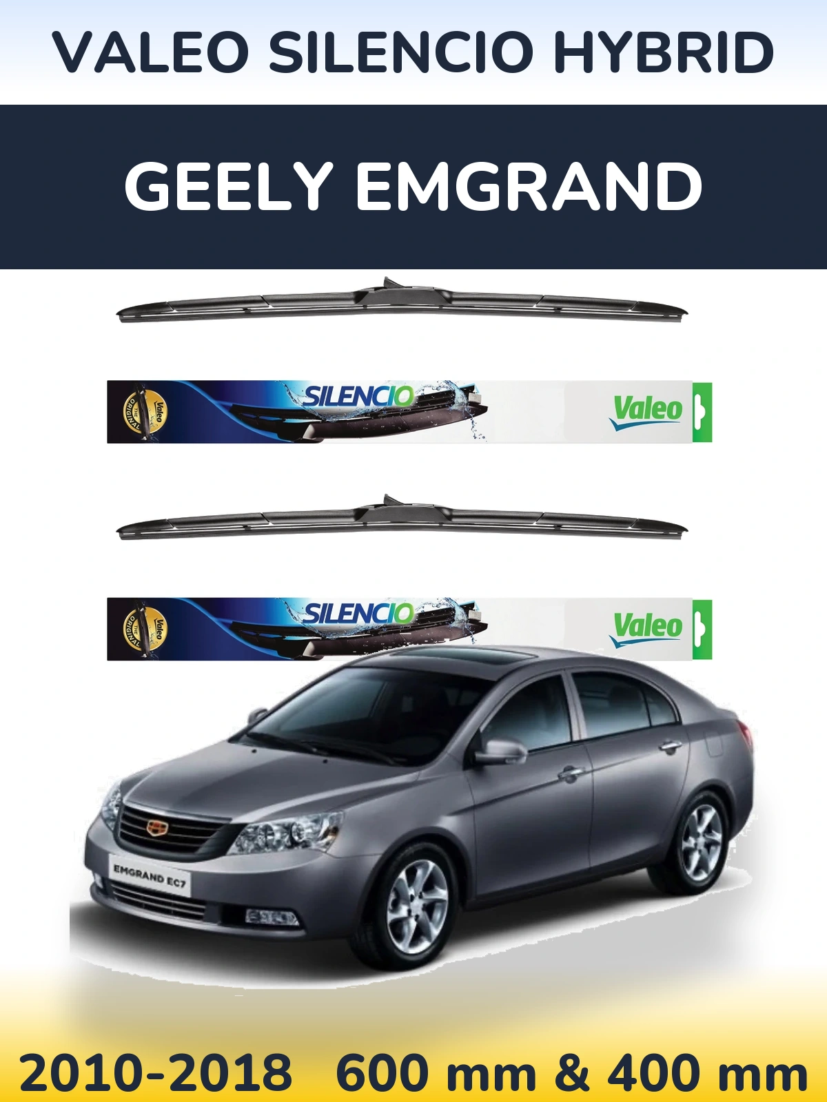 Komplet przednich wycieraczek Valeo Silencio Hybrid 600 & 400 mm do Geely Emgrand 2010-2018
