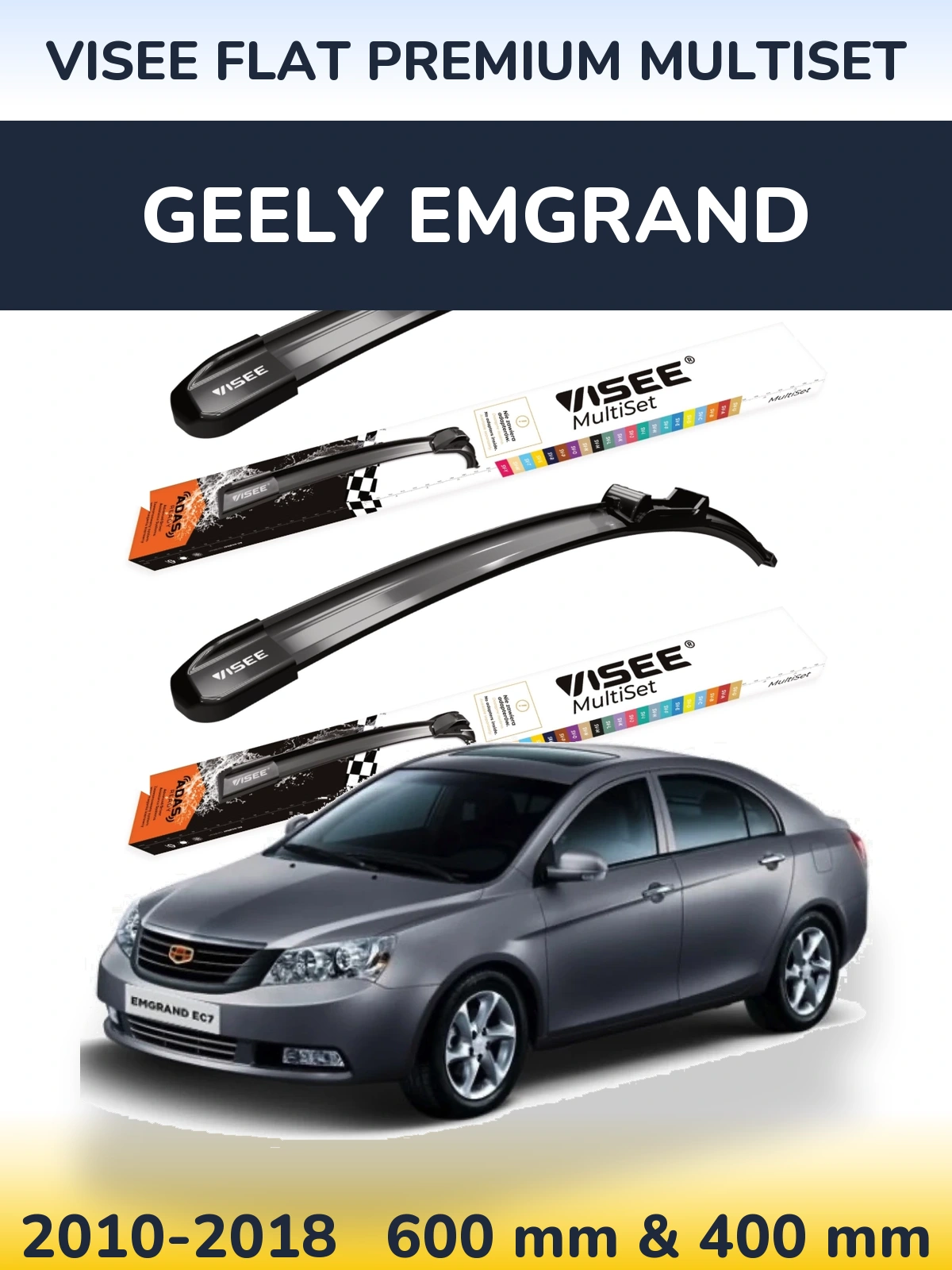 Komplet przednich wycieraczek VISEE FLAT PREMIUM MultiSet 600 & 400 mm do Geely Emgrand 2010-2018