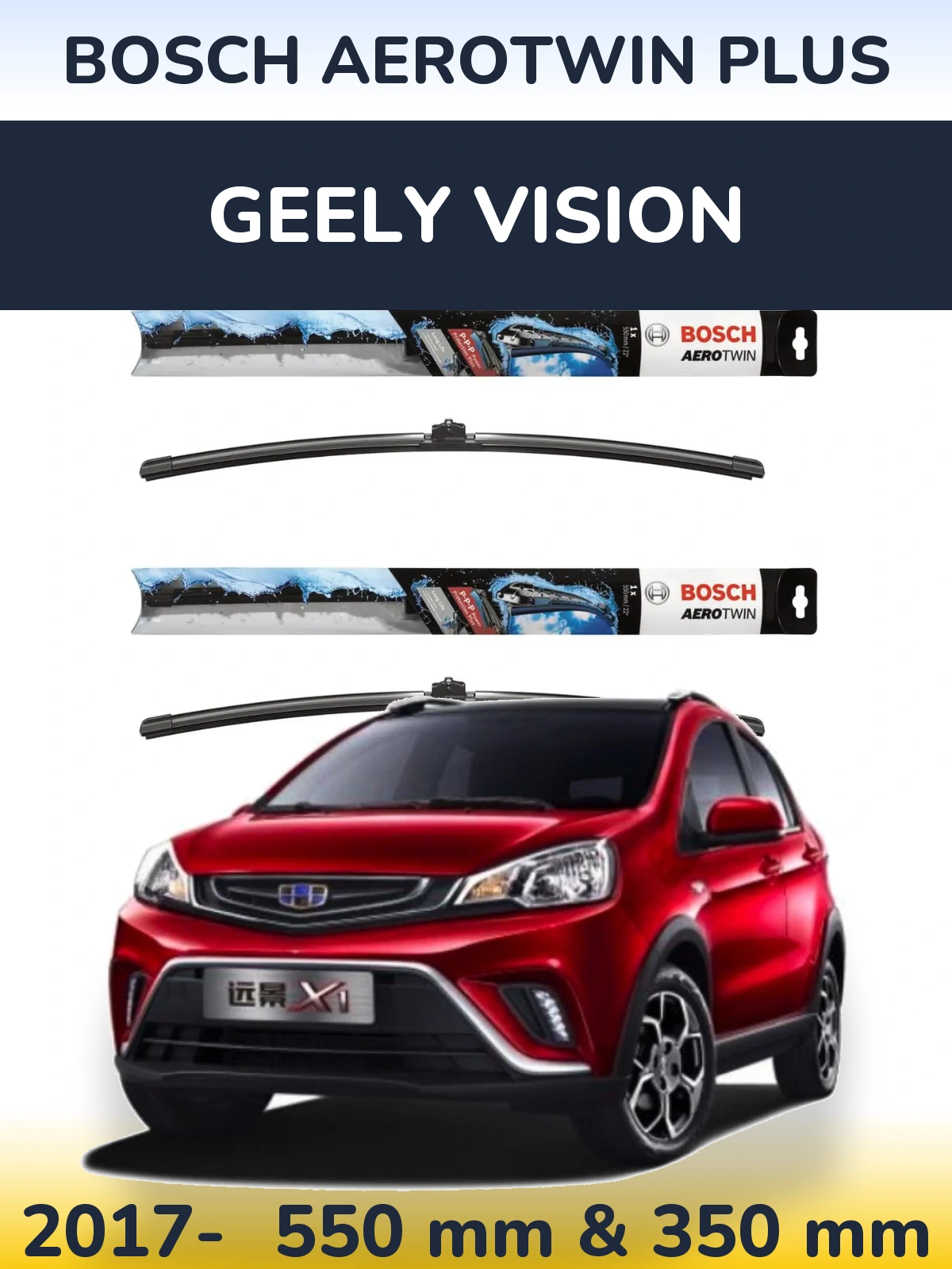 Komplet przednich wycieraczek BOSCH AeroTwin Plus 550 & 350 mm do Geely Vision 2017-2026