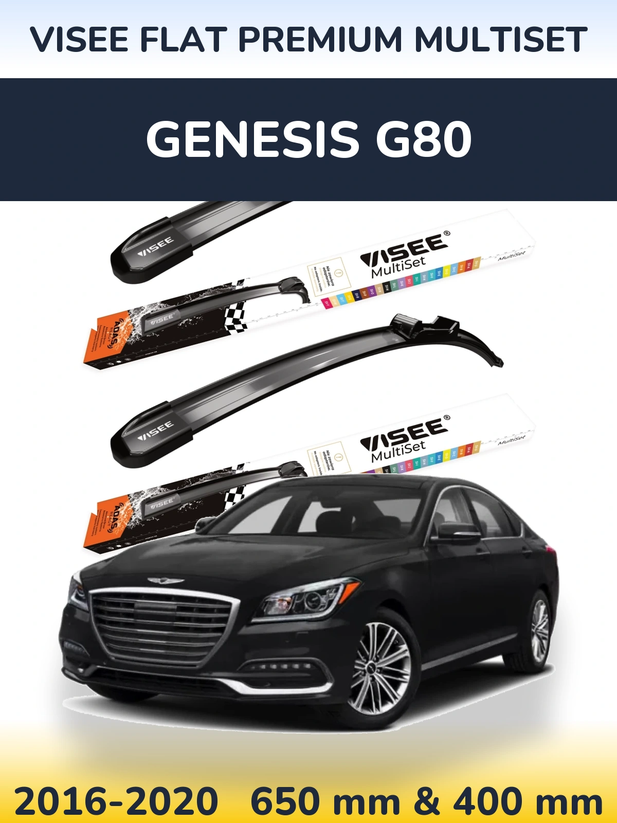 Komplet przednich wycieraczek VISEE FLAT PREMIUM MultiSet 650 & 400 mm do Genesis G80 2016-2020