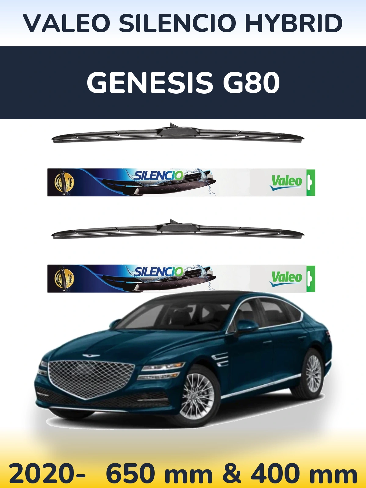 Komplet przednich wycieraczek Valeo Silencio Hybrid 650 & 400 mm do Genesis G80 2020-2026