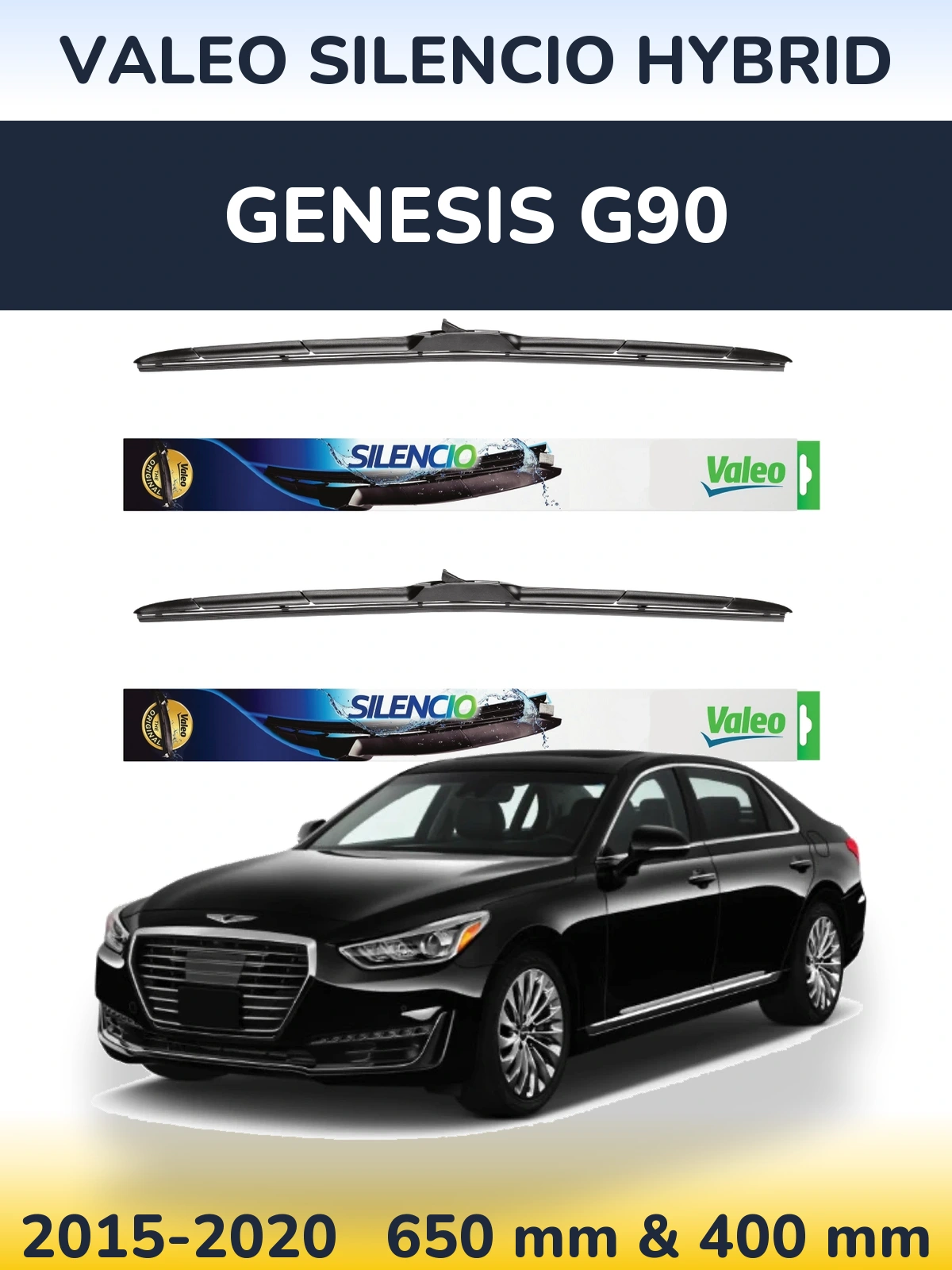 Komplet przednich wycieraczek Valeo Silencio Hybrid 650 & 400 mm do Genesis G90 2015-2020
