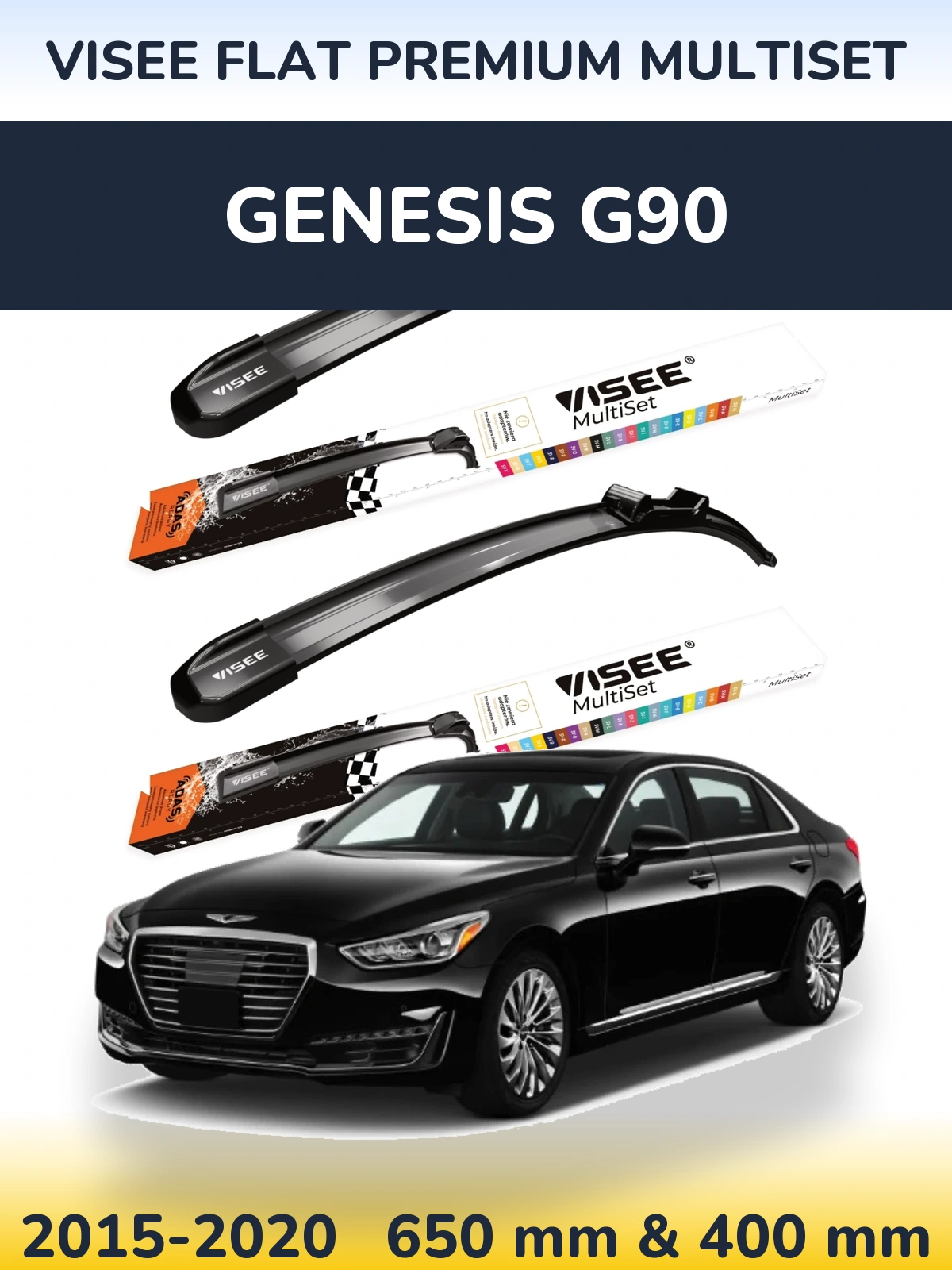 Komplet przednich wycieraczek VISEE FLAT PREMIUM MultiSet 650 & 400 mm do Genesis G90 2015-2020
