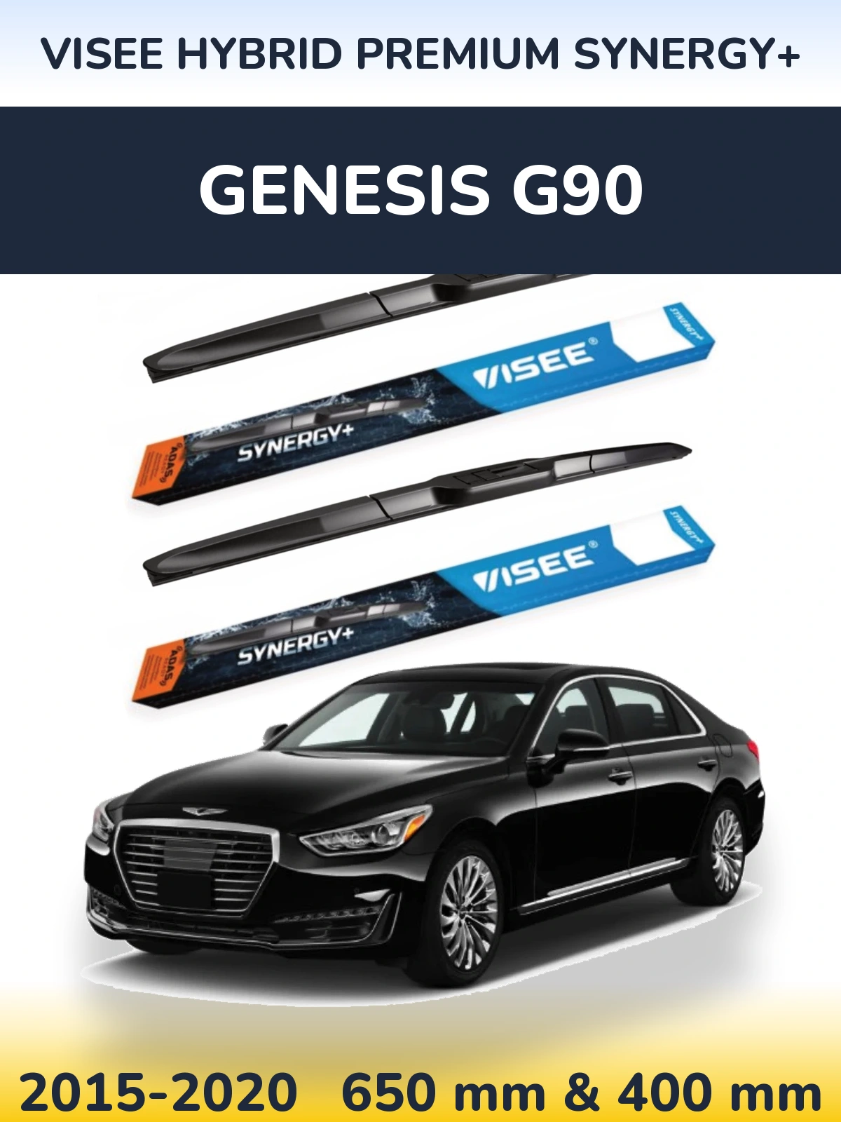 Комплект передних дворников VISEE HYBRID PREMIUM SYNERGY+ 650 & 400 мм для Genesis G90 2015-2020