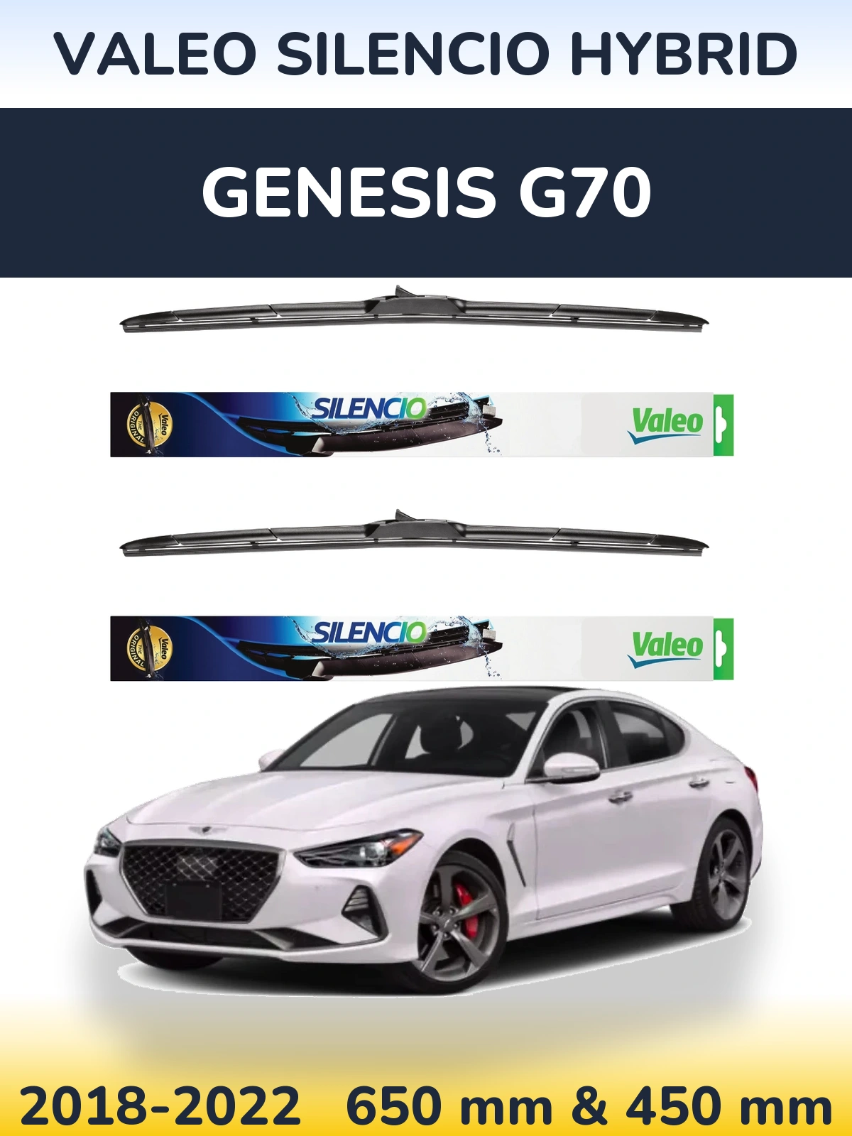 Komplet przednich wycieraczek Valeo Silencio Hybrid 650 & 450 mm do Genesis G70 2018-2022