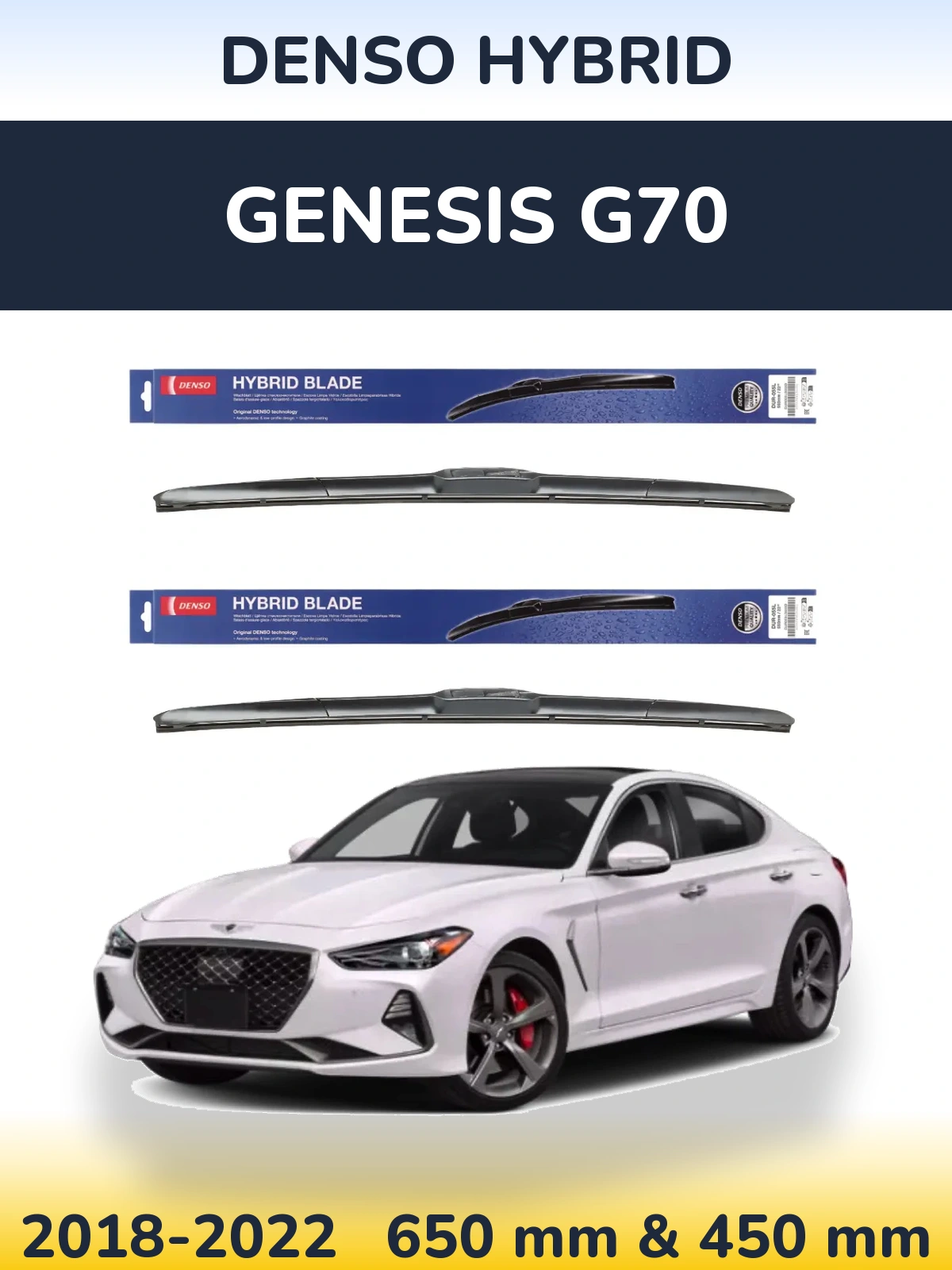Komplet przednich wycieraczek Denso Hybrid 650 & 450 mm do Genesis G70 2018-2022