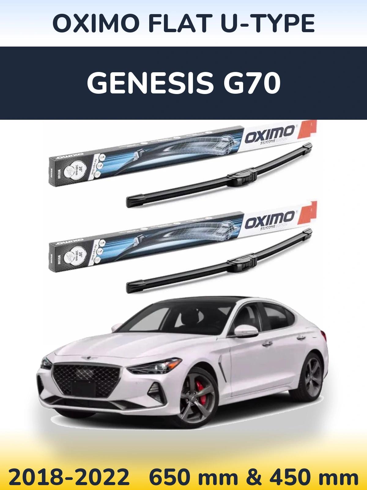 Комплект передних дворников Oximo Flat U-type 650 & 450 мм для Genesis G70 2018-2022