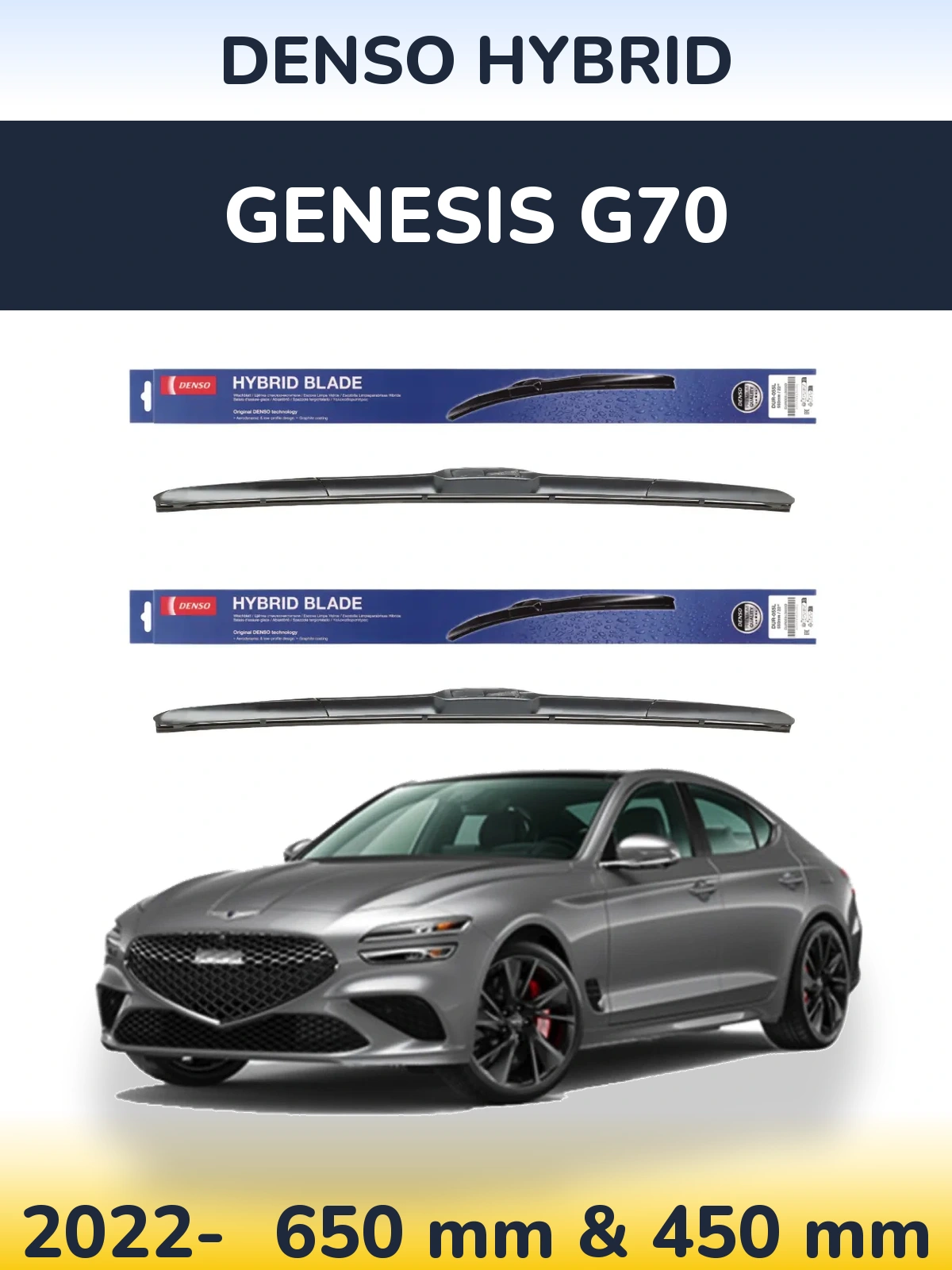 Komplet przednich wycieraczek Denso Hybrid 650 & 450 mm do Genesis G70 2022-2026