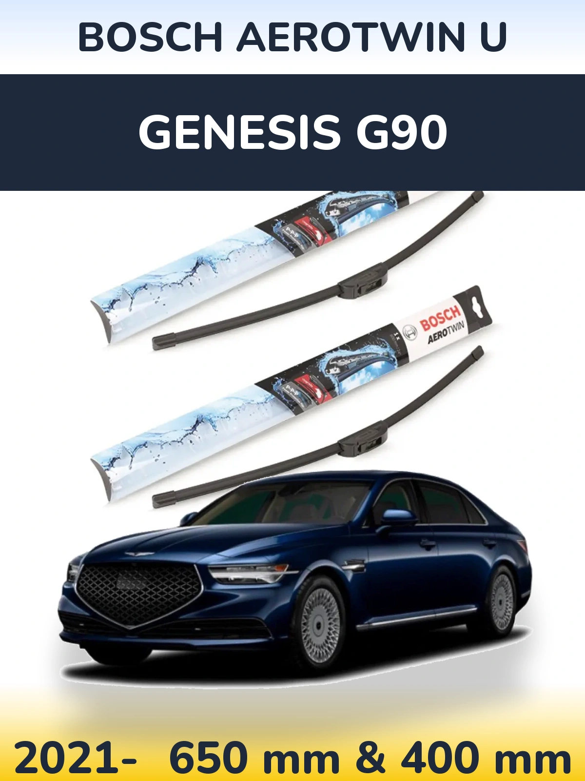 Комплект передних дворников BOSCH AeroTwin U 650 & 400 мм для Genesis G90 2021-2026