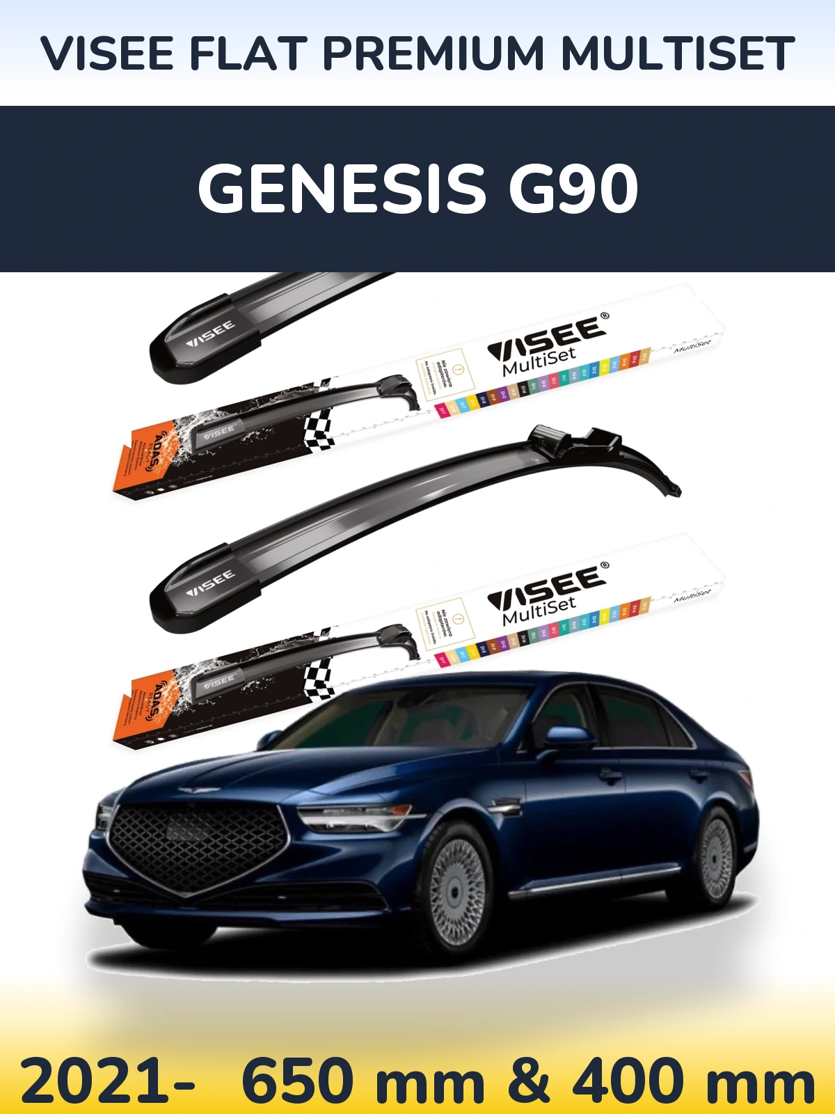 Komplet przednich wycieraczek VISEE FLAT PREMIUM MultiSet 650 & 400 mm do Genesis G90 2021-2026