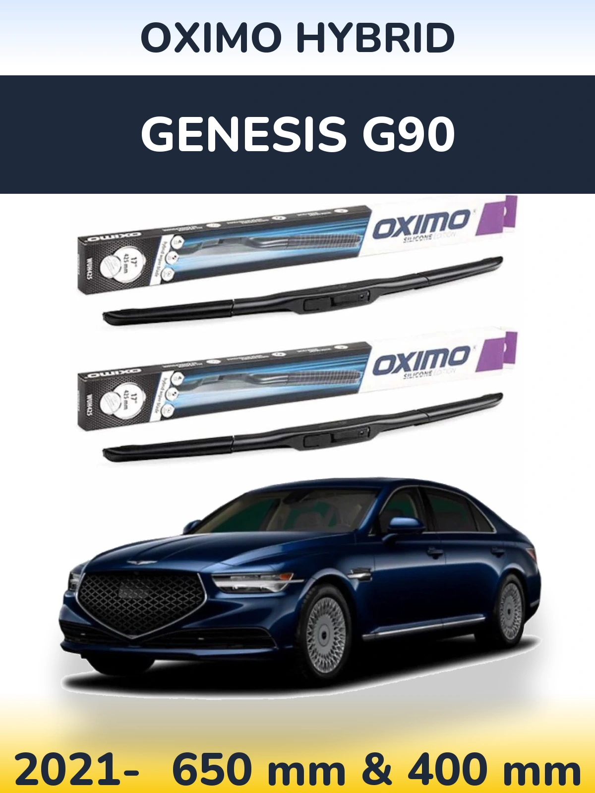 Komplet przednich wycieraczek Oximo Hybrid 650 & 400 mm do Genesis G90 2021-2026
