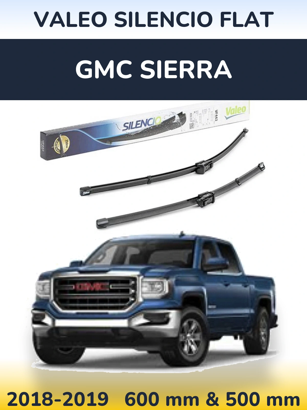 Komplet przednich wycieraczek Valeo Silencio Flat 600 & 500 mm do GMC Sierra 2018-2019