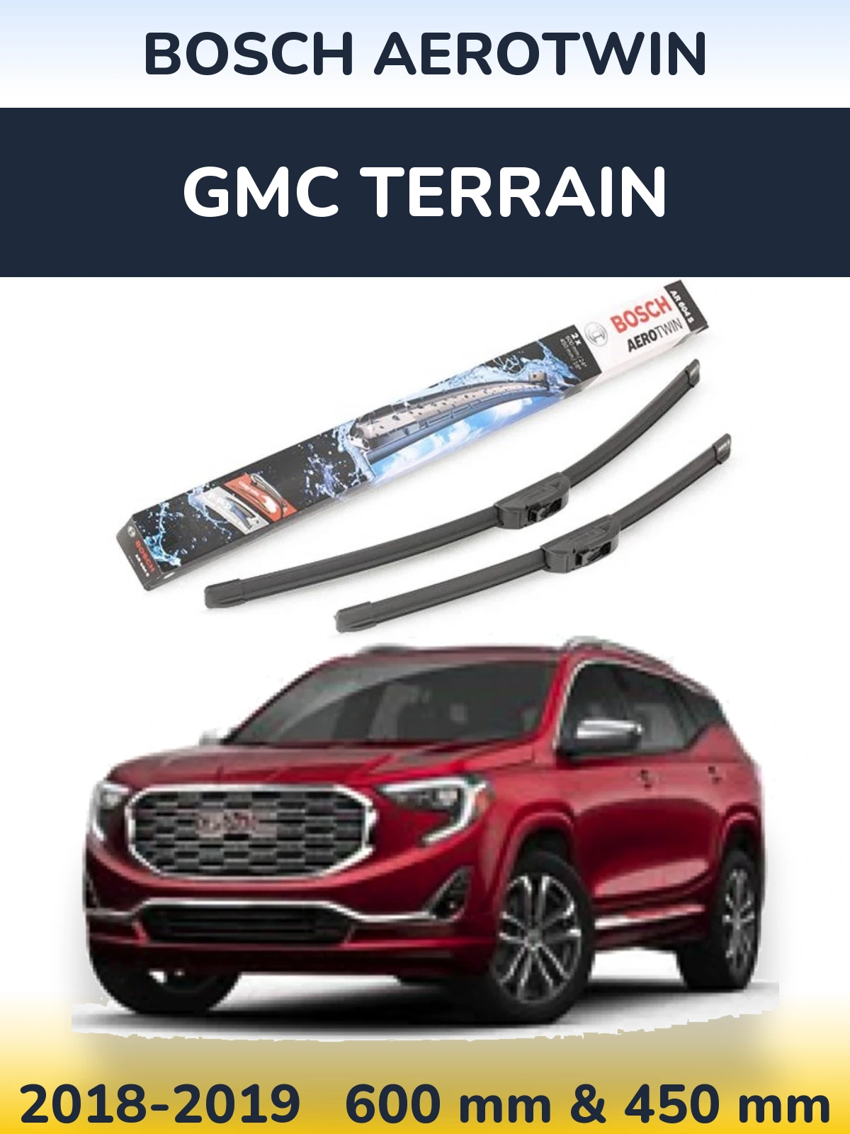 Комплект передних дворников BOSCH AeroTwin 600 & 450 мм для GMC Terrain 2018-2019