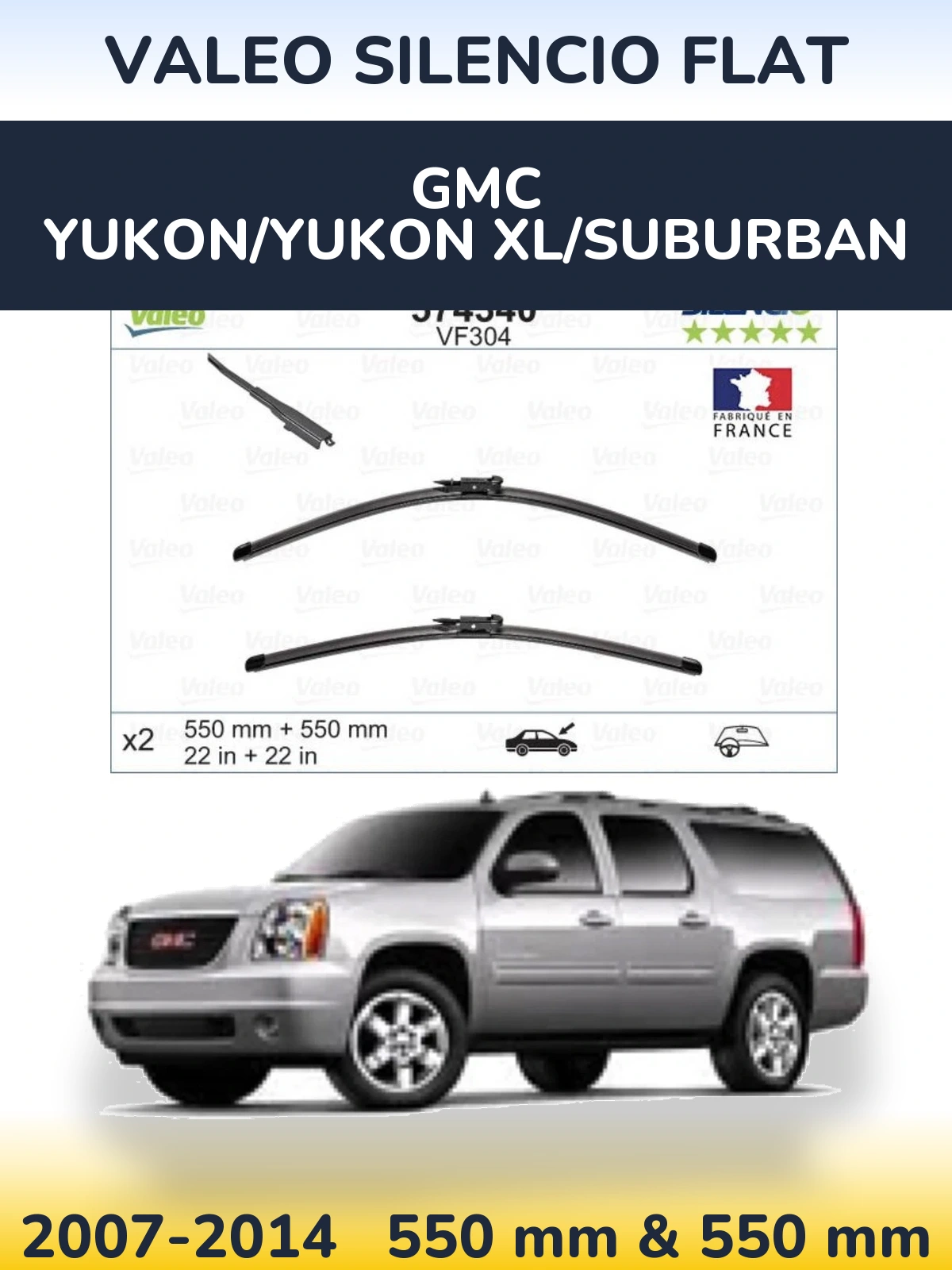 Komplet przednich wycieraczek Valeo Silencio Flat 550 & 550 mm do GMC Yukon/Yukon XL/Suburban 2007-2014
