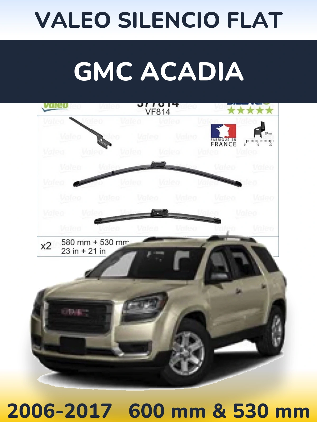 Komplet przednich wycieraczek Valeo Silencio Flat 580 & 530 mm do GMC Acadia 2006-2017