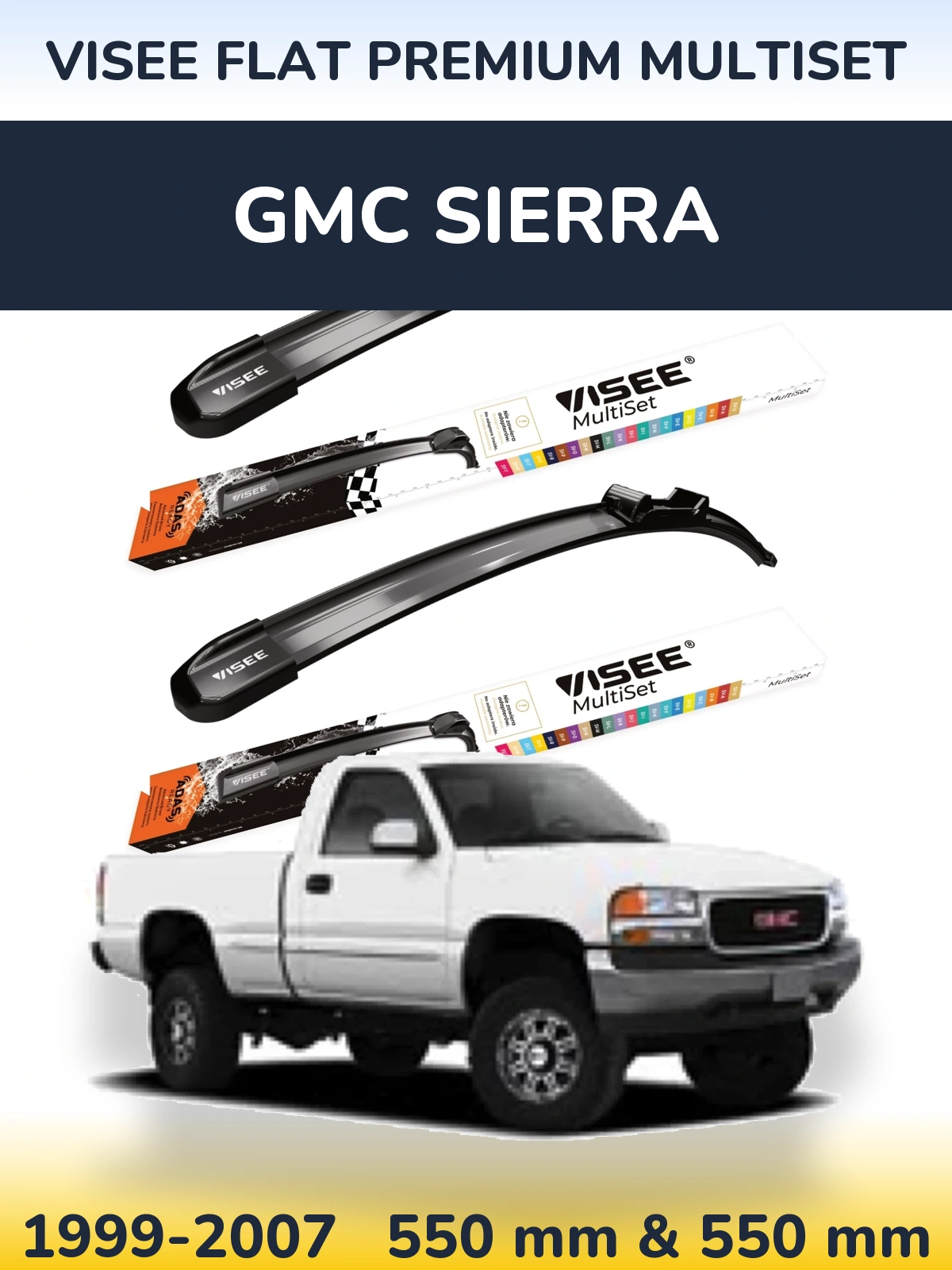 Komplet przednich wycieraczek VISEE FLAT PREMIUM MultiSet 550 & 550 mm do GMC Sierra 1999-2007