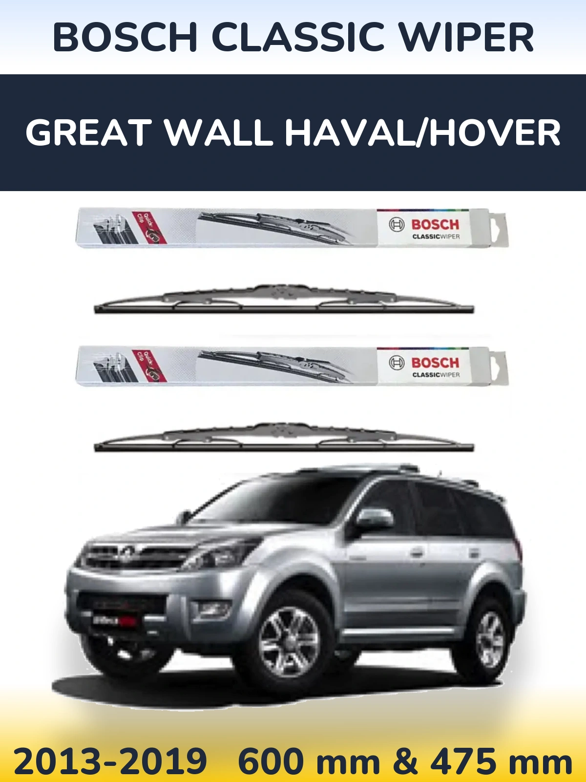 Komplet przednich wycieraczek BOSCH Classic Wiper 600 & 475 mm do Great Wall Haval/Hover 2013-2019