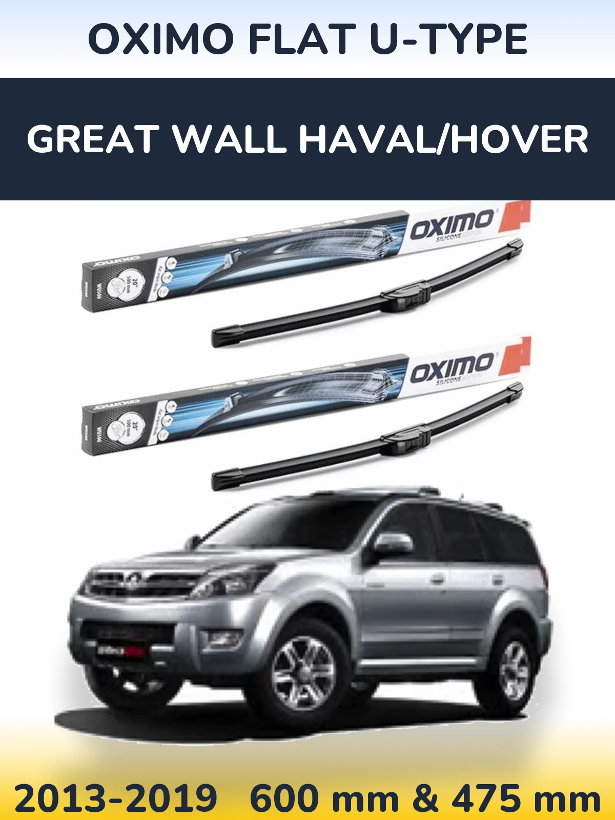Komplet przednich wycieraczek Oximo Flat U-type 600 & 475 mm do Great Wall Haval/Hover 2013-2019