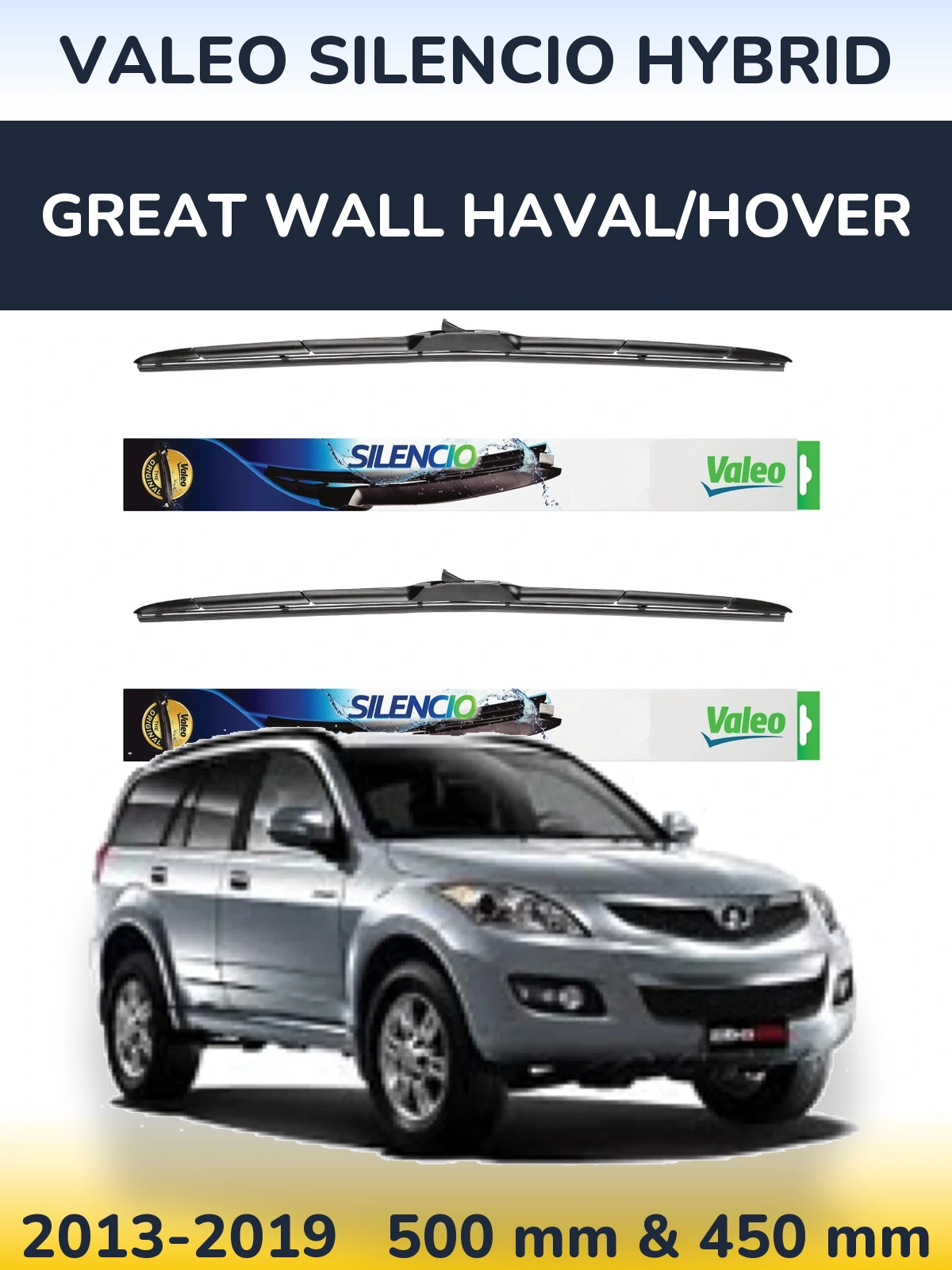 Komplet przednich wycieraczek Valeo Silencio Hybrid 500 & 450 mm do Great Wall Haval/Hover 2013-2019