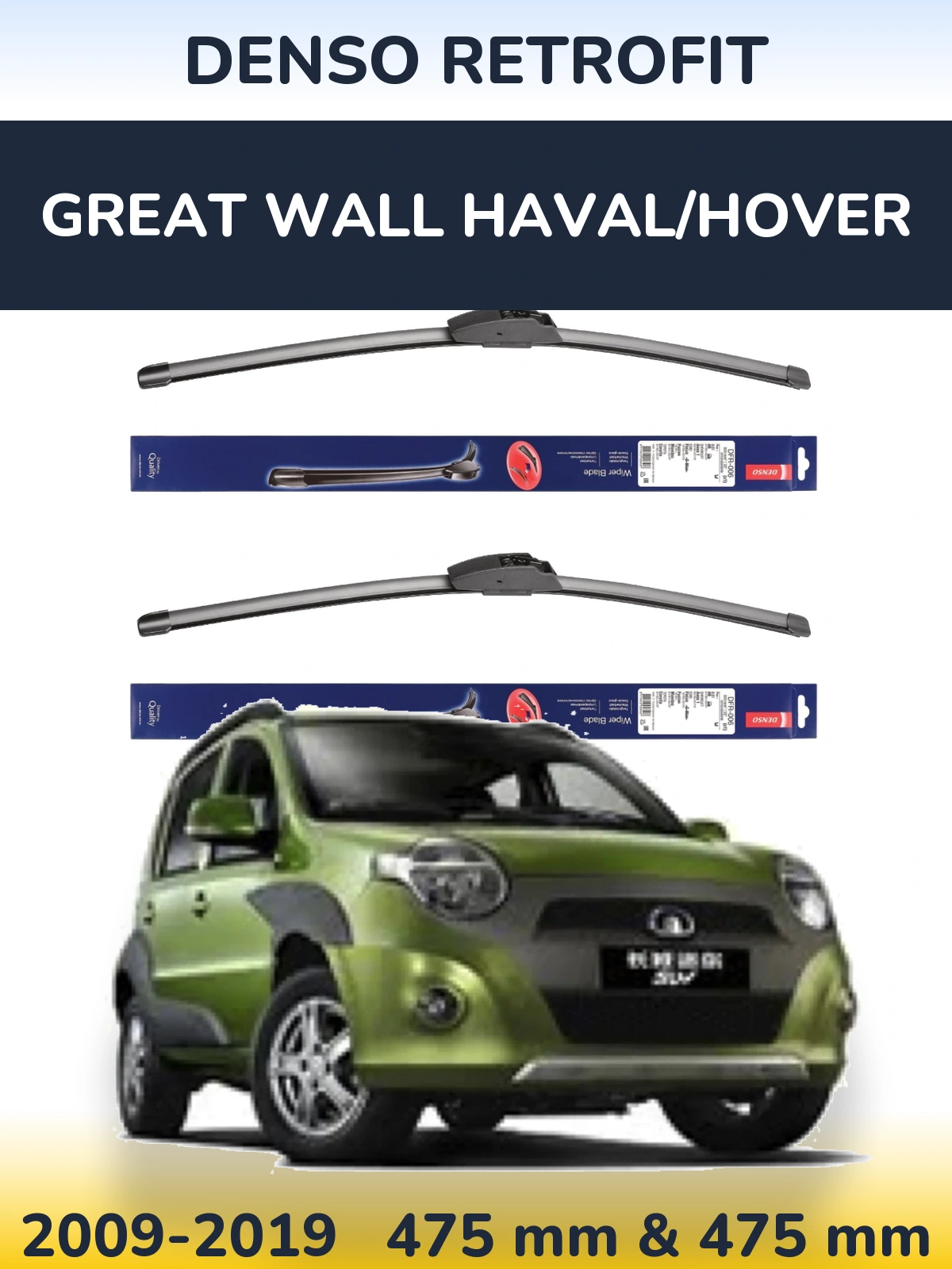 Komplet przednich wycieraczek Denso Retrofit 475 & 475 mm do Great Wall Haval/Hover 2009-2019