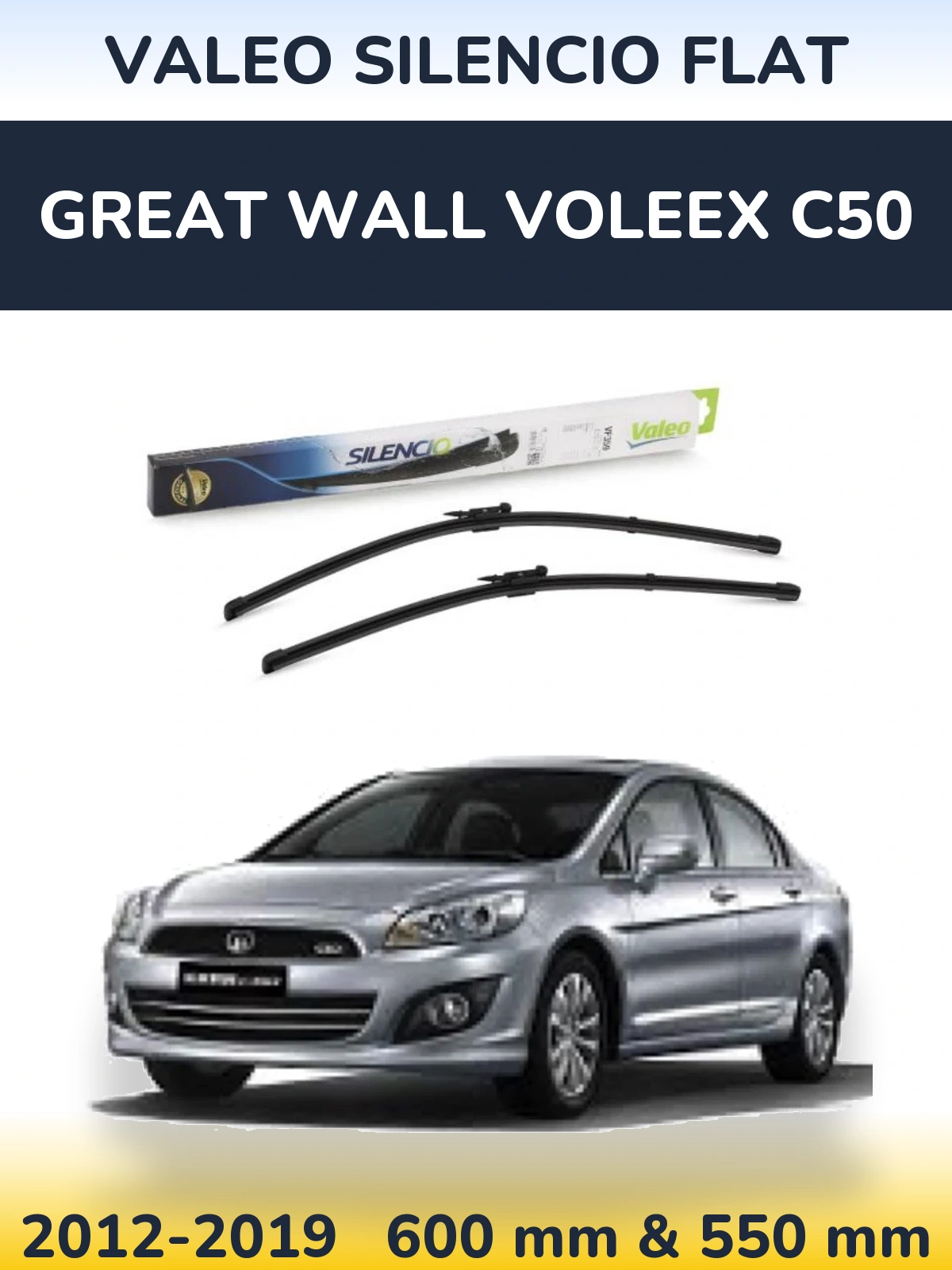 Komplet przednich wycieraczek Valeo Silencio Flat 600 & 550 mm do Great Wall Voleex C50 2012-2019