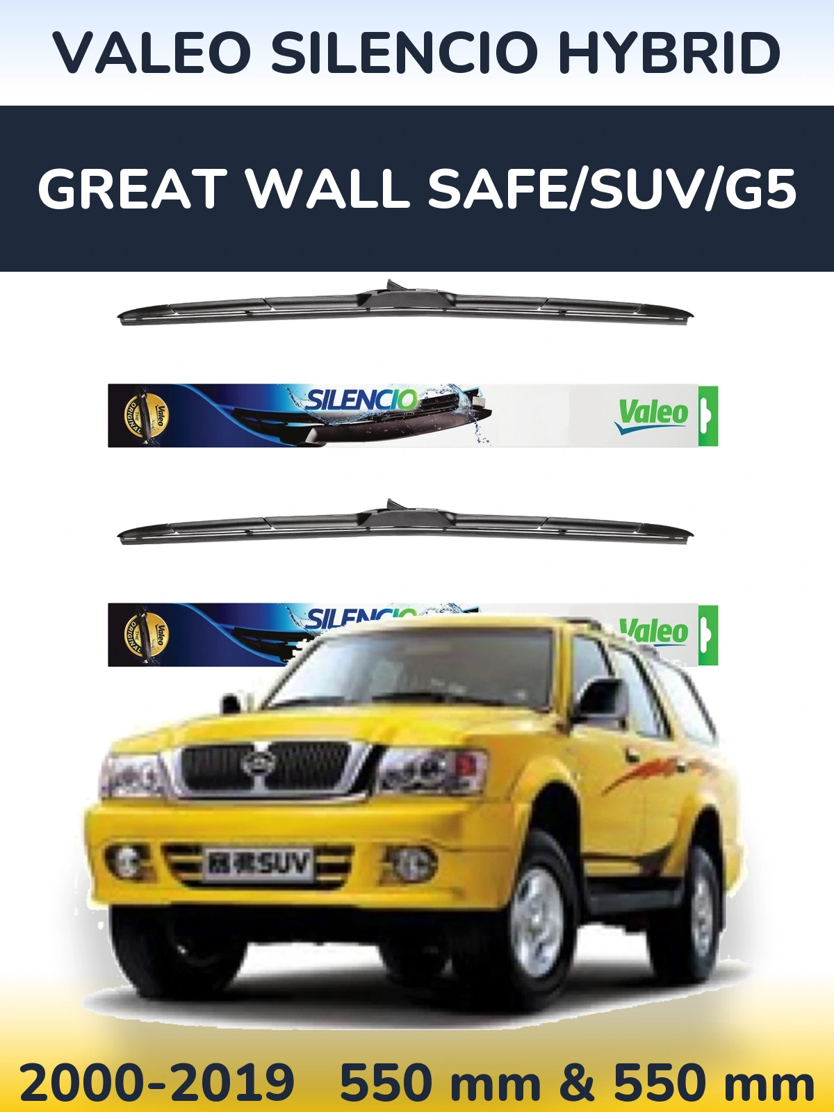 Komplet przednich wycieraczek Valeo Silencio Hybrid 550 & 550 mm do Great Wall Safe/SUV/G5 2000-2019