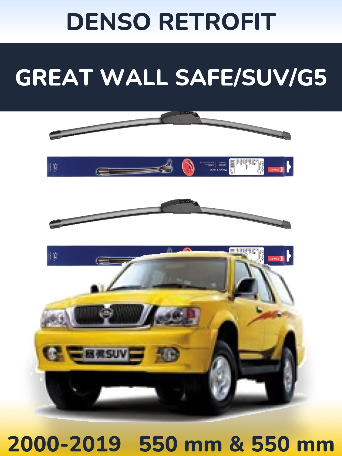 Komplet przednich wycieraczek Denso Retrofit 550 & 550 mm do Great Wall Safe/SUV/G5 2000-2019
