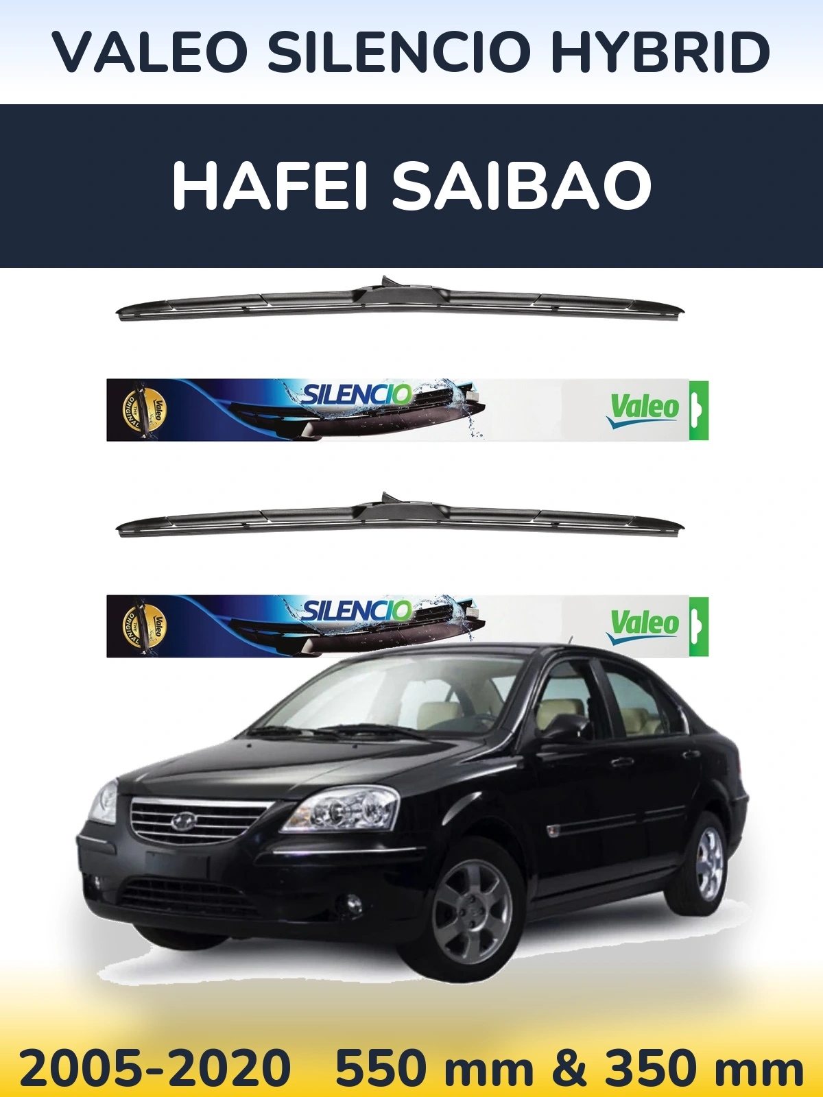 Front wiper blade set Valeo Silencio Hybrid 550 & 350 mm for Hafei Saibao 2005-2020