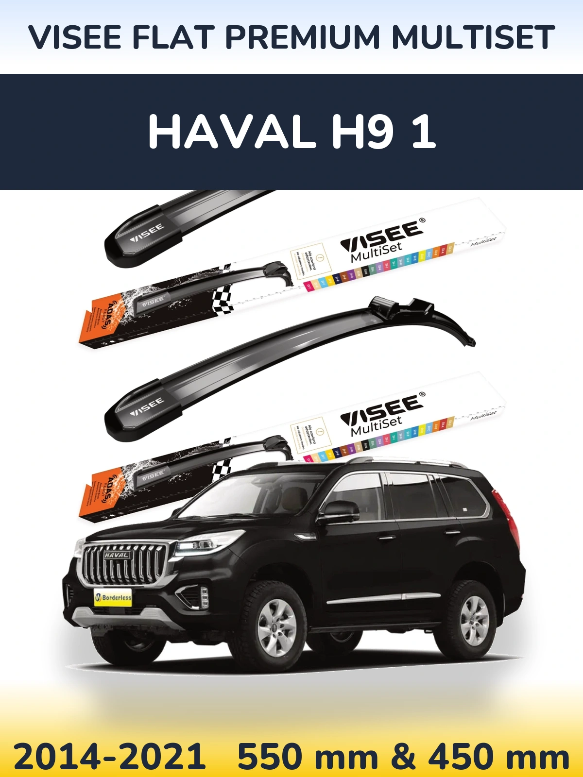 Komplet przednich wycieraczek VISEE FLAT PREMIUM MultiSet 550 & 450 mm do Haval H9 1 2014-2021