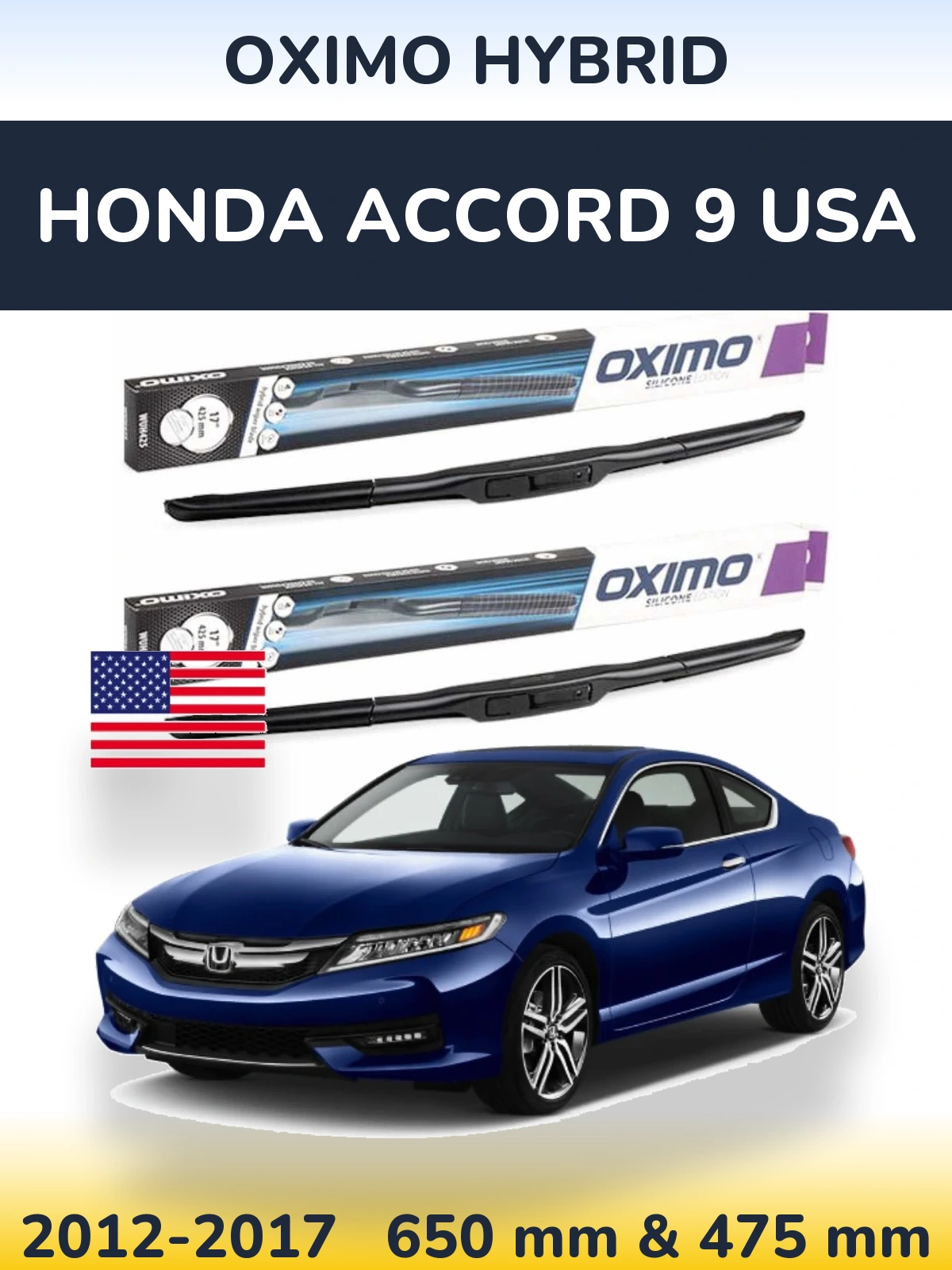 Komplet przednich wycieraczek Oximo Hybrid 650 & 475 mm do Honda Accord 9 USA 2012-2017