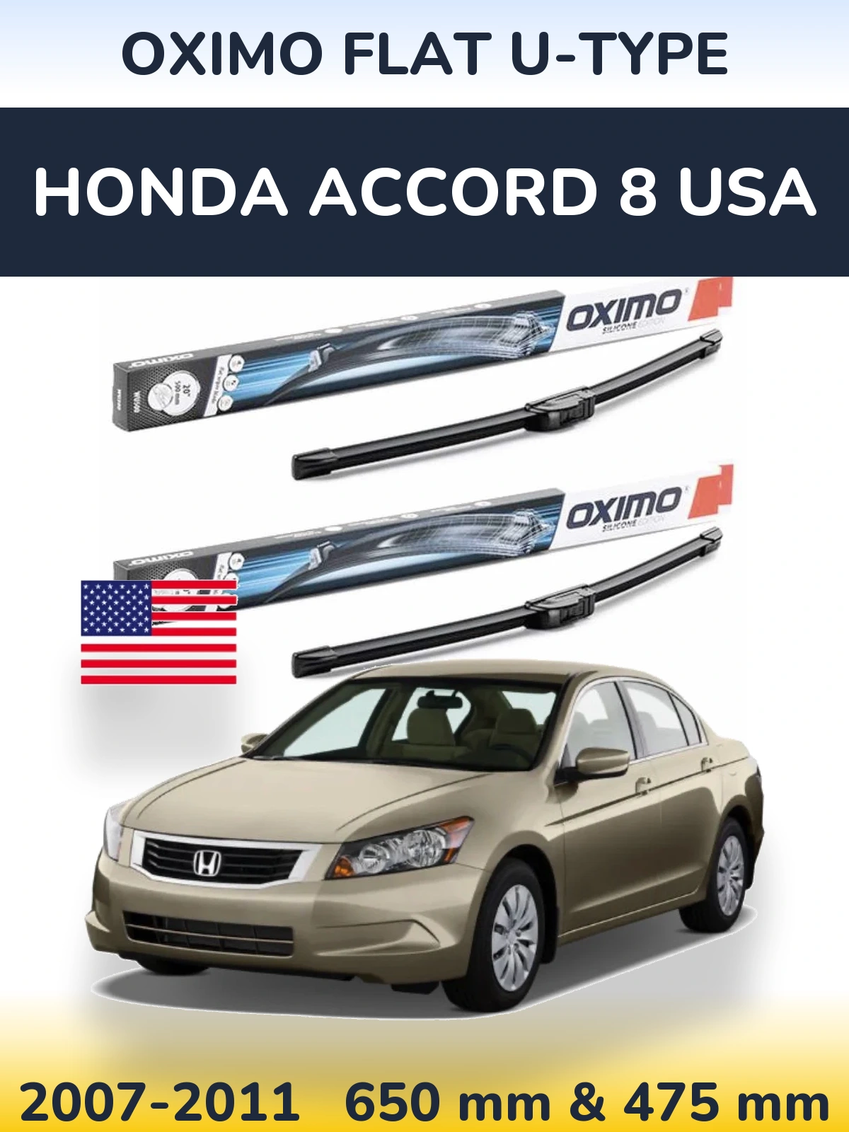 Komplet przednich wycieraczek Oximo Flat U-type 650 & 475 mm do Honda Accord 8 USA 2007-2011
