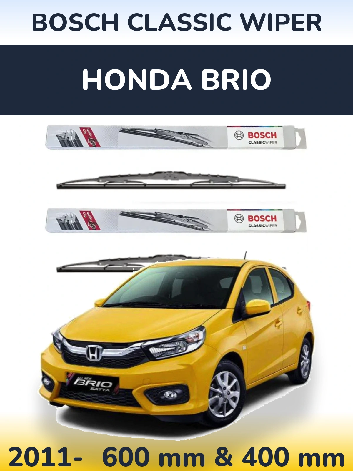 Komplet przednich wycieraczek BOSCH Classic Wiper 600 & 400 mm do Honda Brio 2011-2026