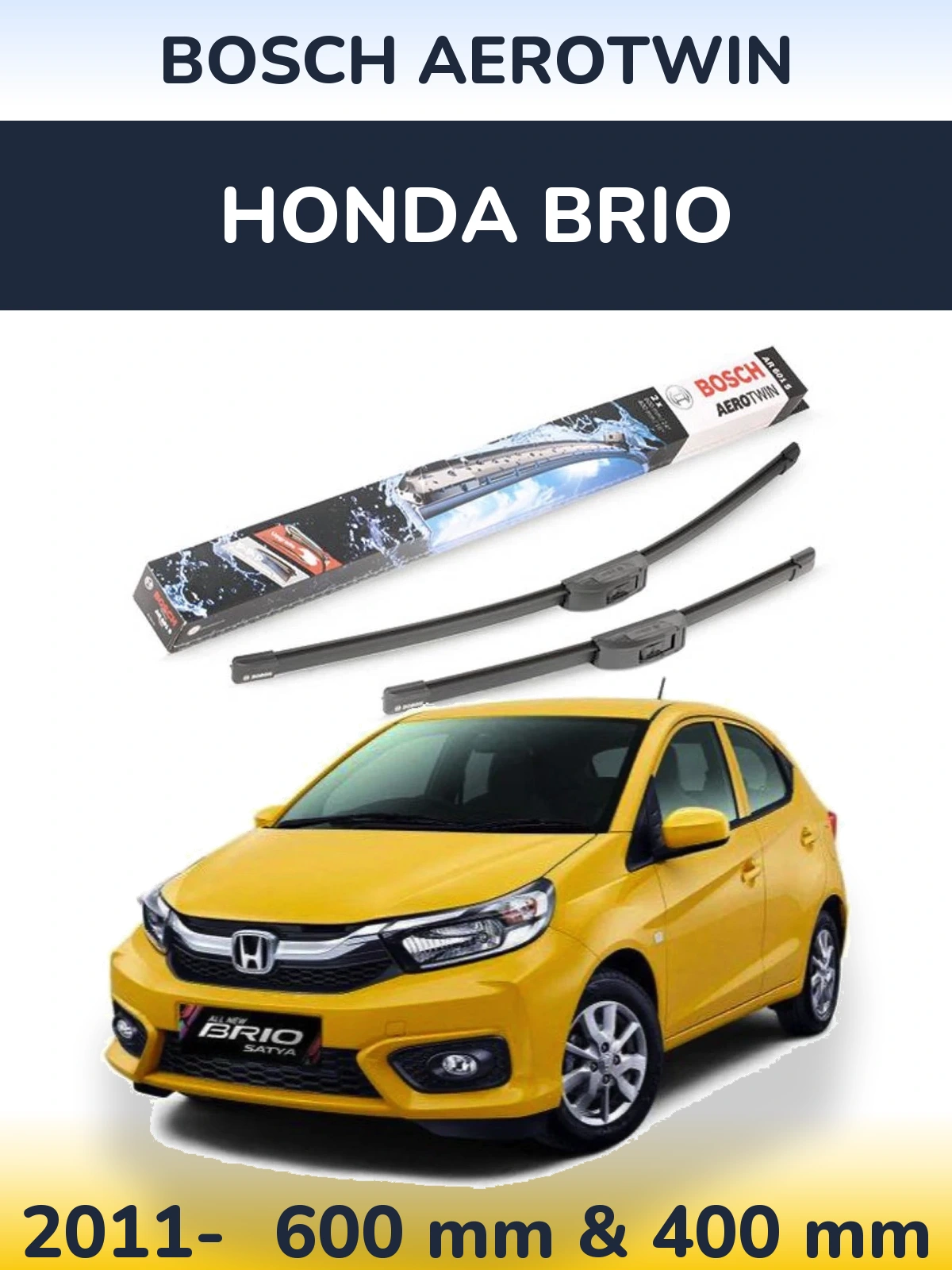 Komplet przednich wycieraczek BOSCH AeroTwin 600 & 400 mm do Honda Brio 2011-2026