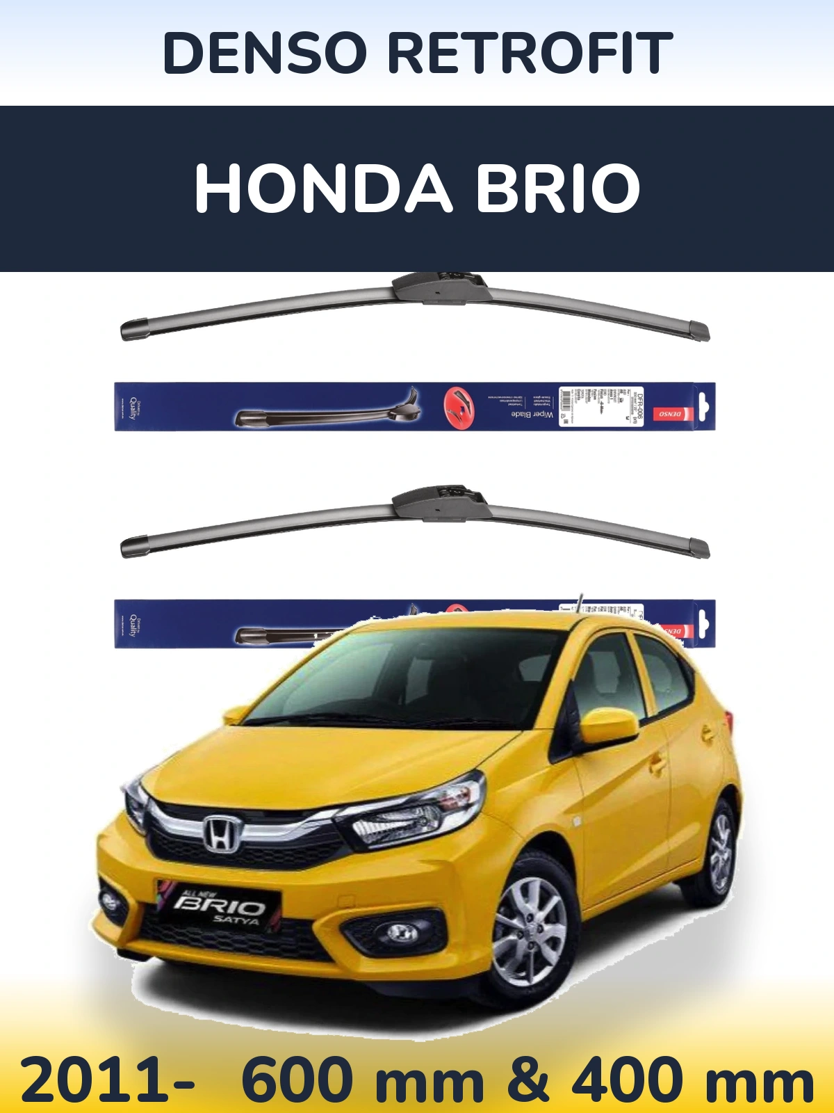 Komplet przednich wycieraczek Denso Retrofit 600 & 400 mm do Honda Brio 2011-2026