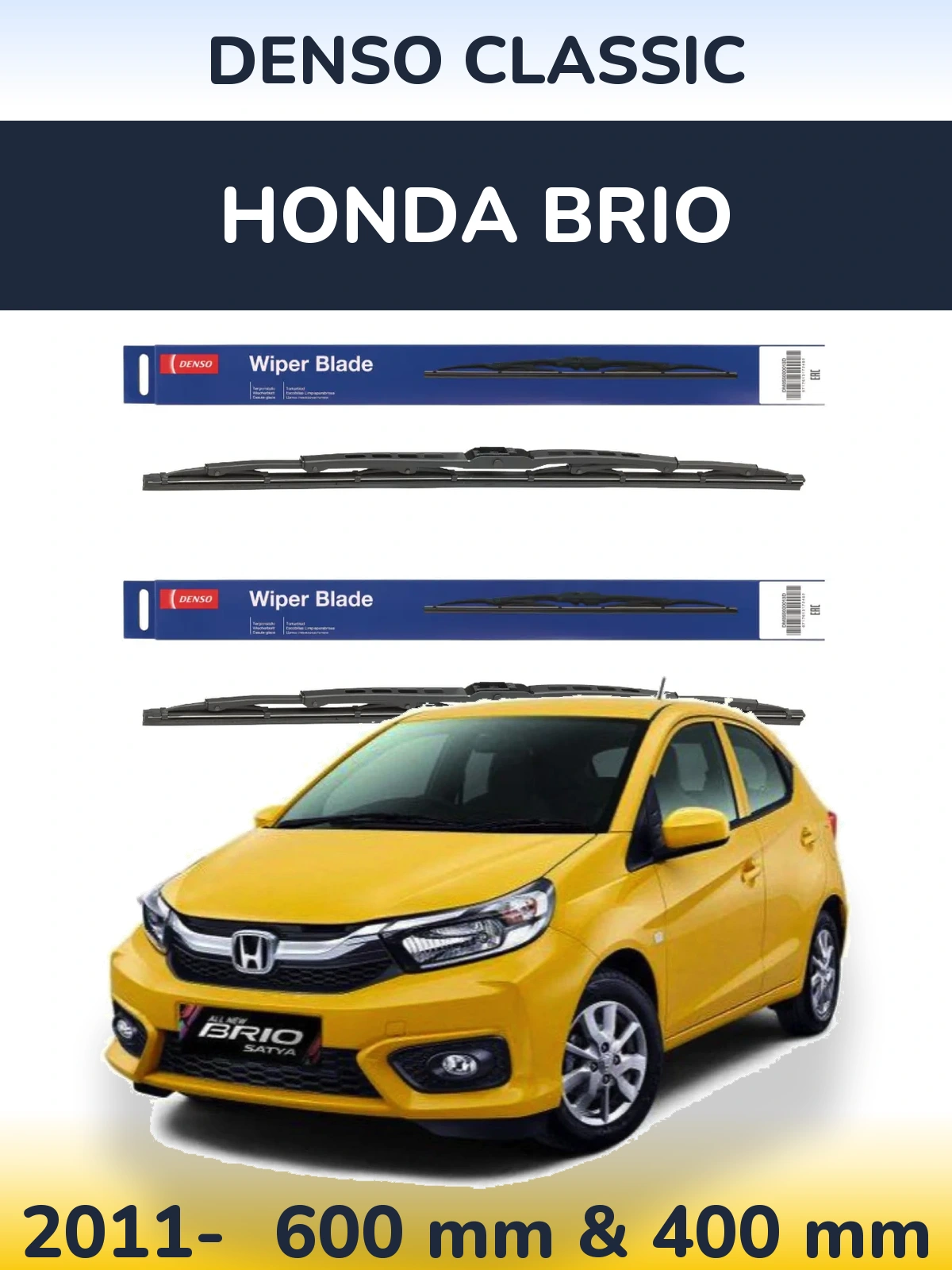 Komplet przednich wycieraczek Denso Classic 600 & 400 mm do Honda Brio 2011-2026