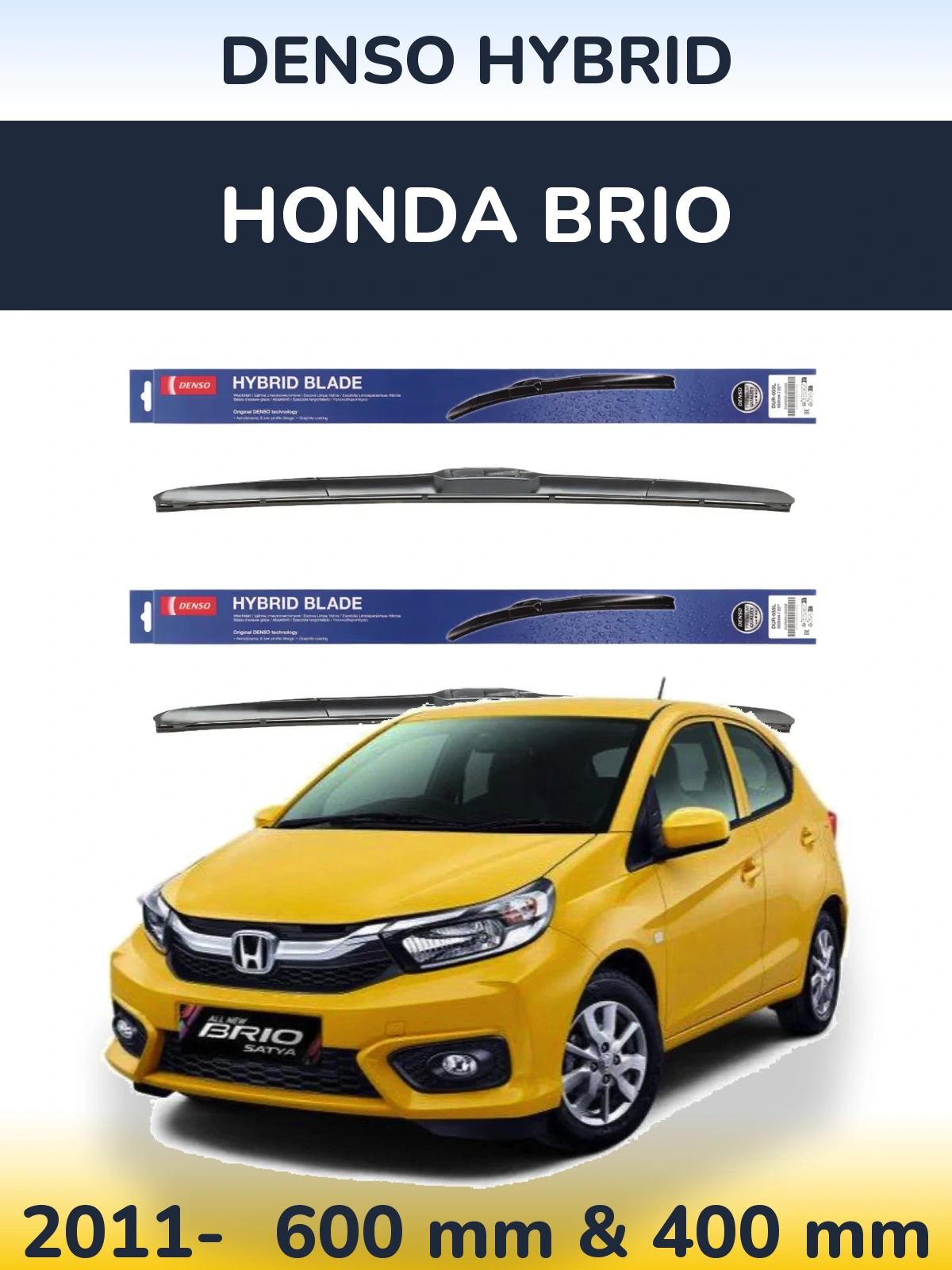 Komplet przednich wycieraczek Denso Hybrid 600 & 400 mm do Honda Brio 2011-2026