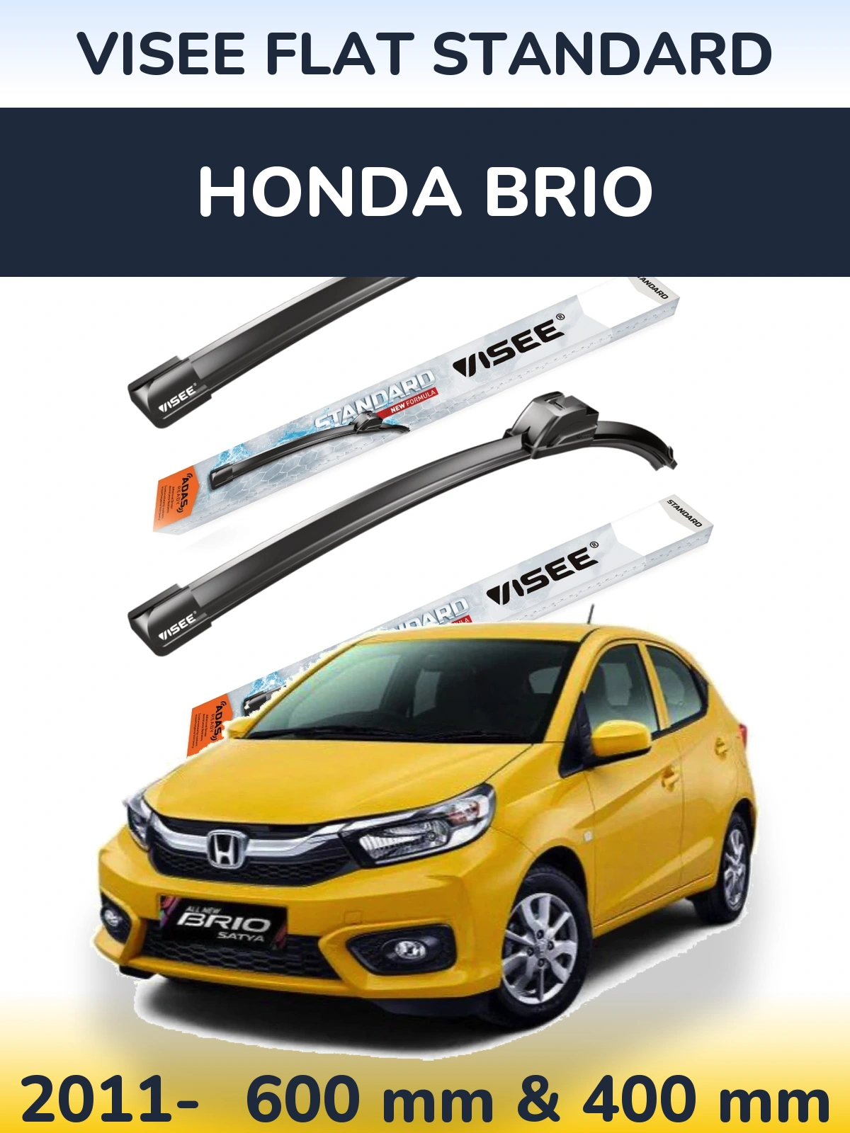 Комплект передних дворников VISEE FLAT STANDARD 600 & 400 мм для Honda Brio 2011-2026