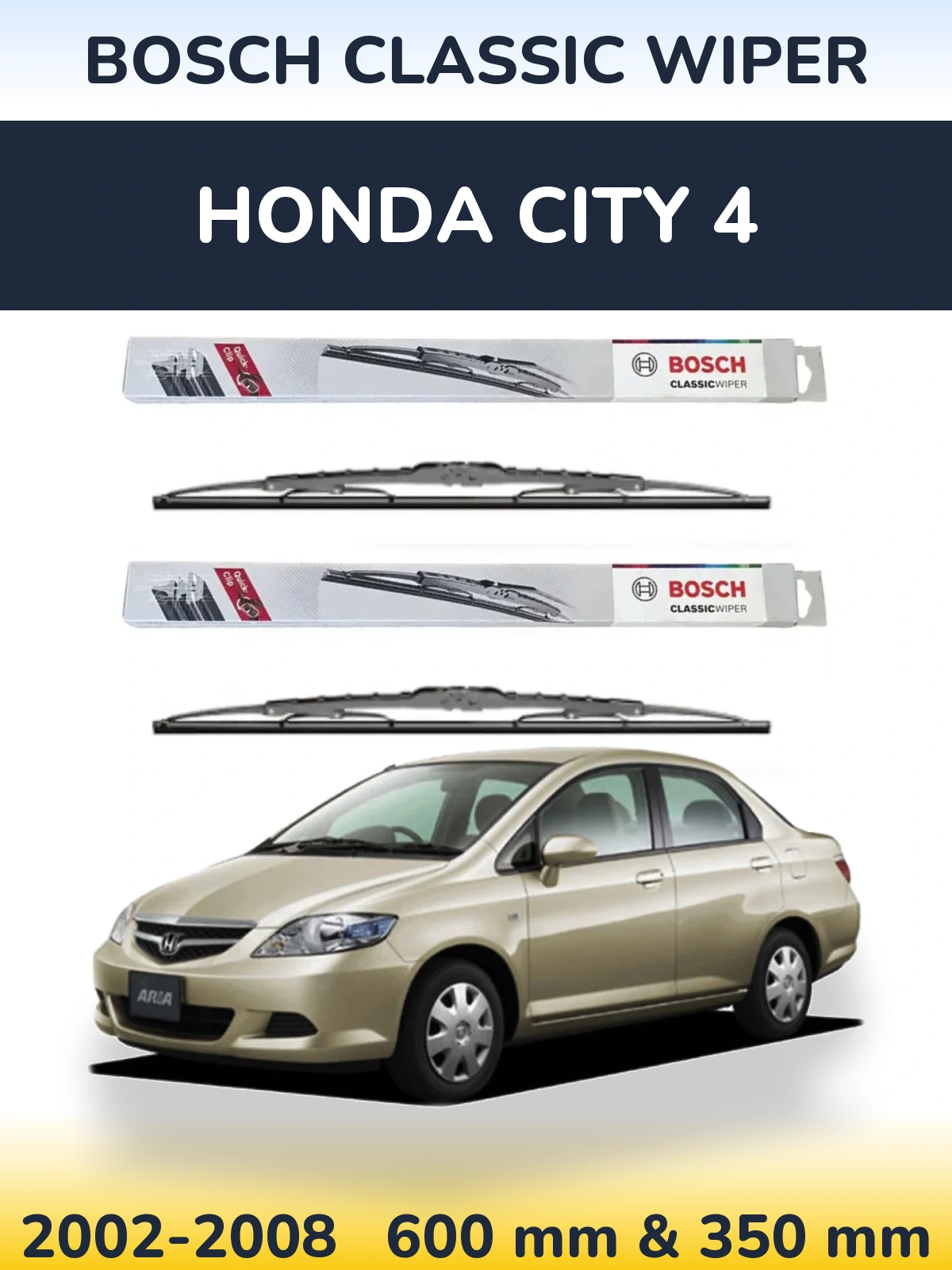 Komplet przednich wycieraczek BOSCH Classic Wiper 600 & 340 mm do Honda City 4 2002-2008