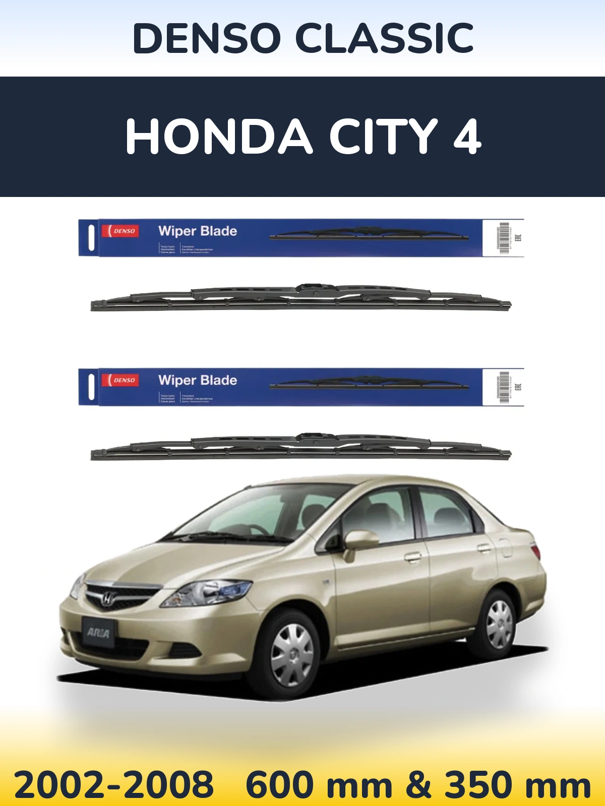 Komplet przednich wycieraczek Denso Classic 600 & 350 mm do Honda City 4 2002-2008