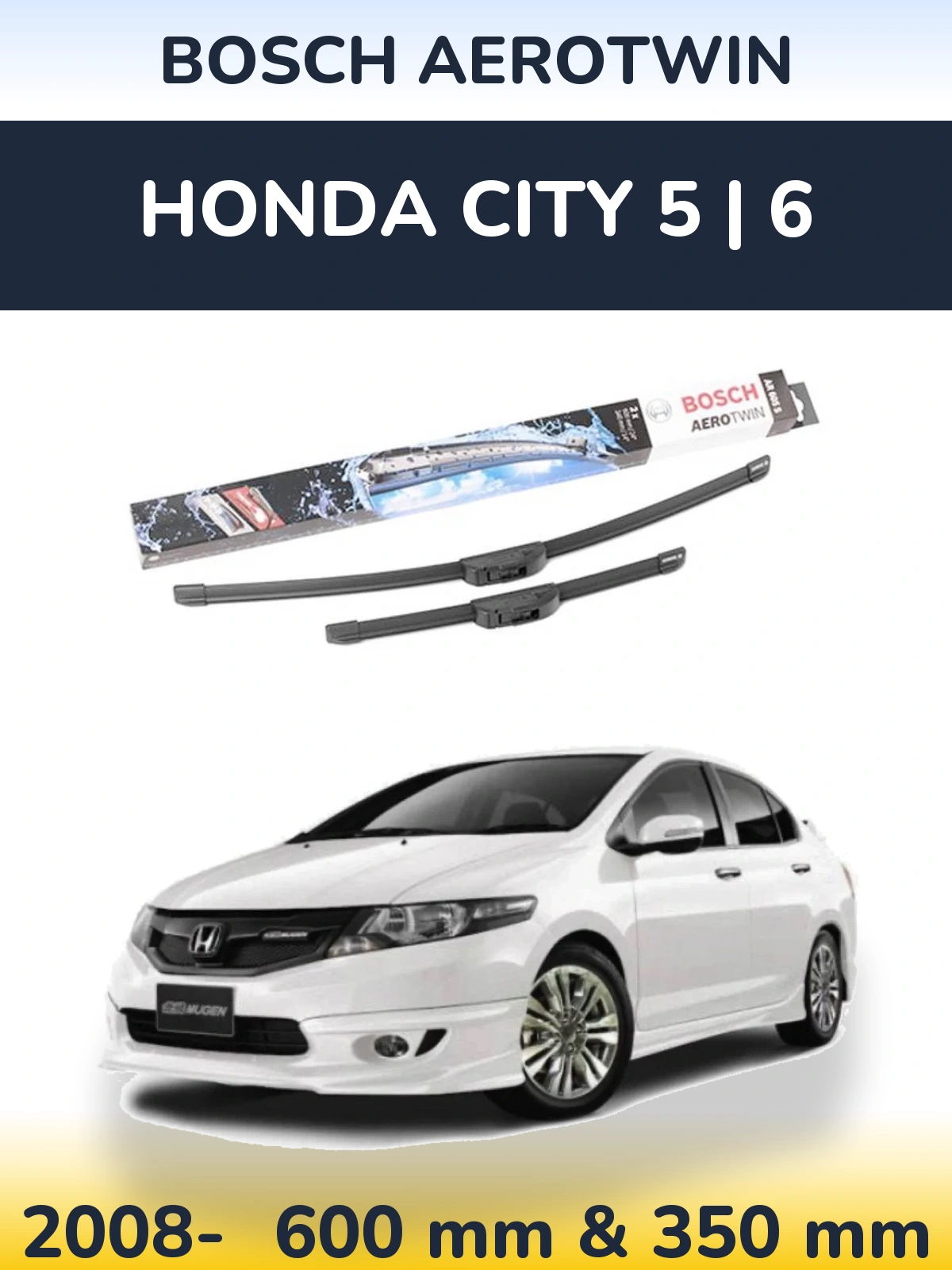 Комплект передних дворников BOSCH AeroTwin 600 & 350 мм для Honda City 5 | 6 2008-2026