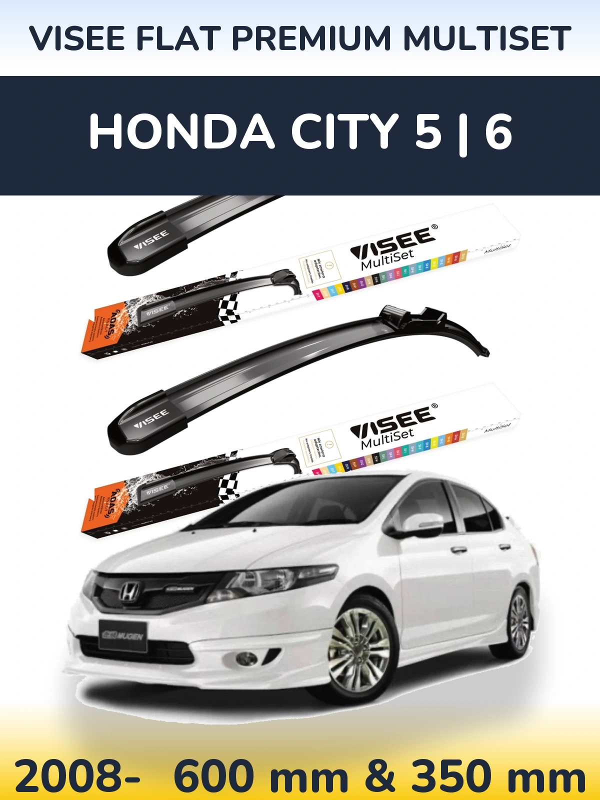 Komplet przednich wycieraczek VISEE FLAT PREMIUM MultiSet 600 & 350 mm do Honda City 5 | 6 2008-2026