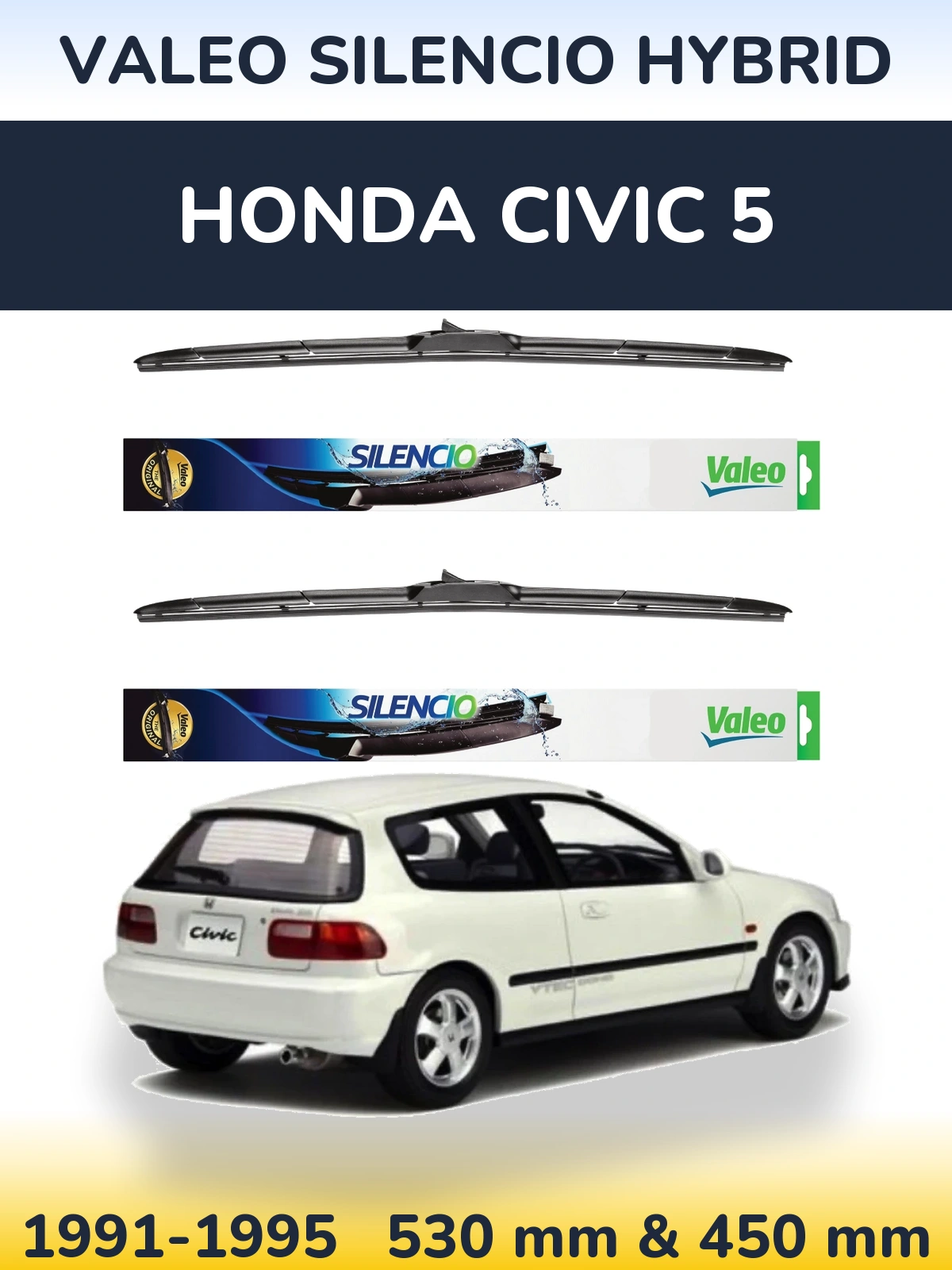 Комплект передних дворников Valeo Silencio Hybrid 530 & 450 мм для Honda Civic 5 1991-1995