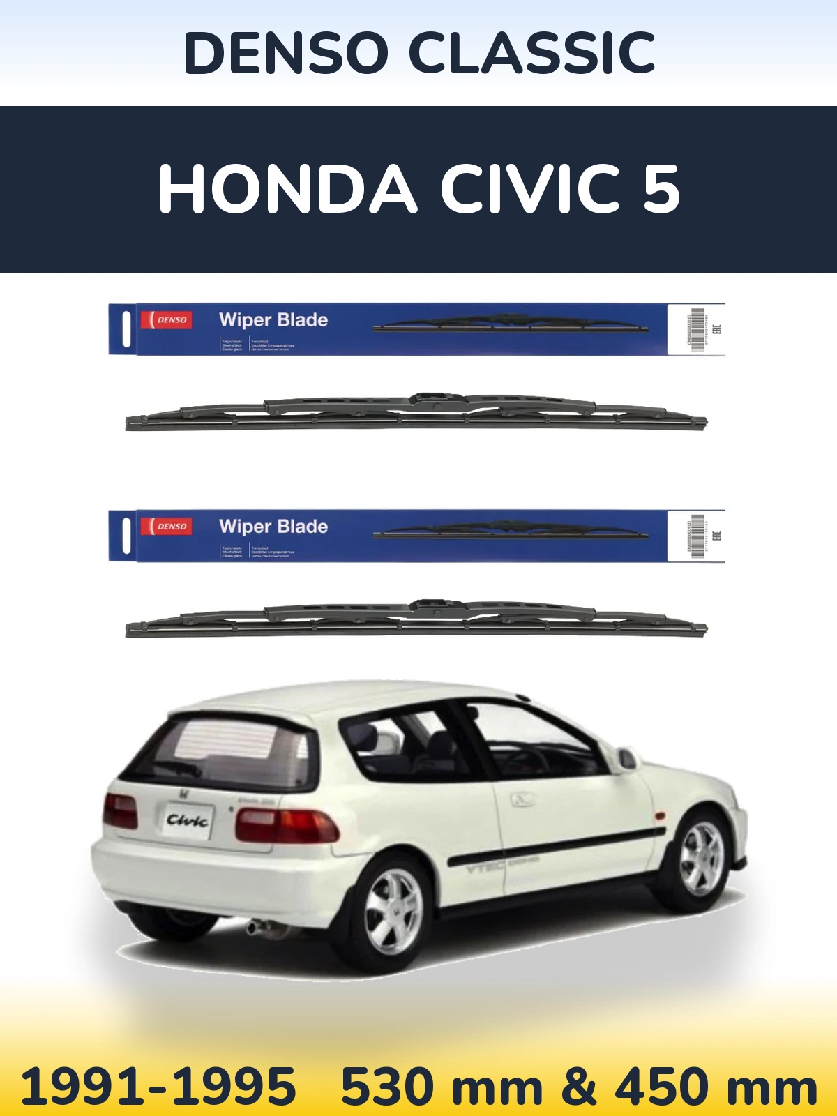 Komplet przednich wycieraczek Denso Classic 530 & 450 mm do Honda Civic 5 1991-1995
